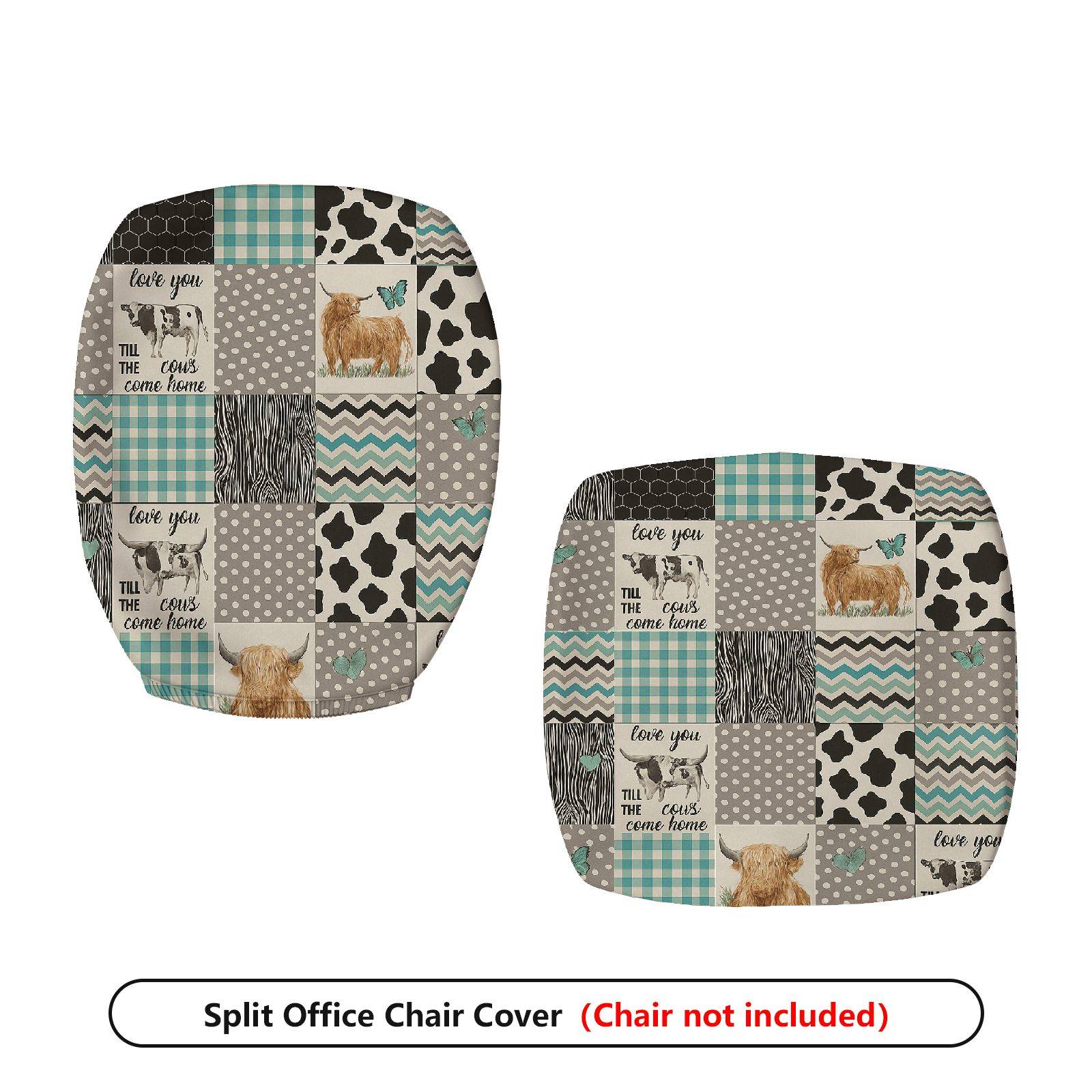 2-Piece Animal Farm Checkered Patchwork  Computer Chair Cover Set, Seat and Backrest