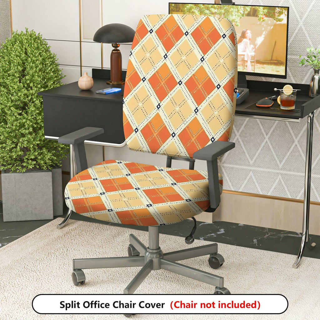 2-Piece Argyle Plaid Geometric Orange Decorative  Computer Chair Cover Set, Seat and Backrest