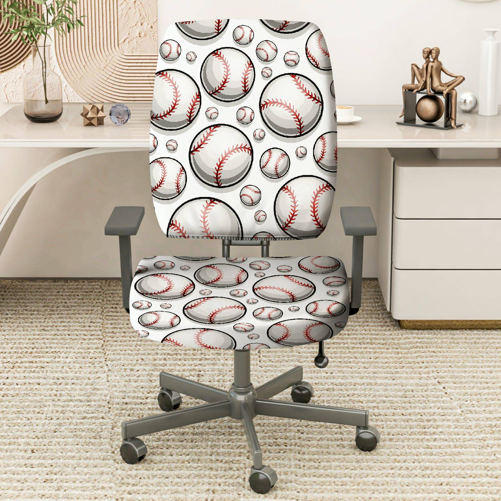 2-Piece Baseball Sports Pattern  Computer Chair Cover Set, Seat and Backrest