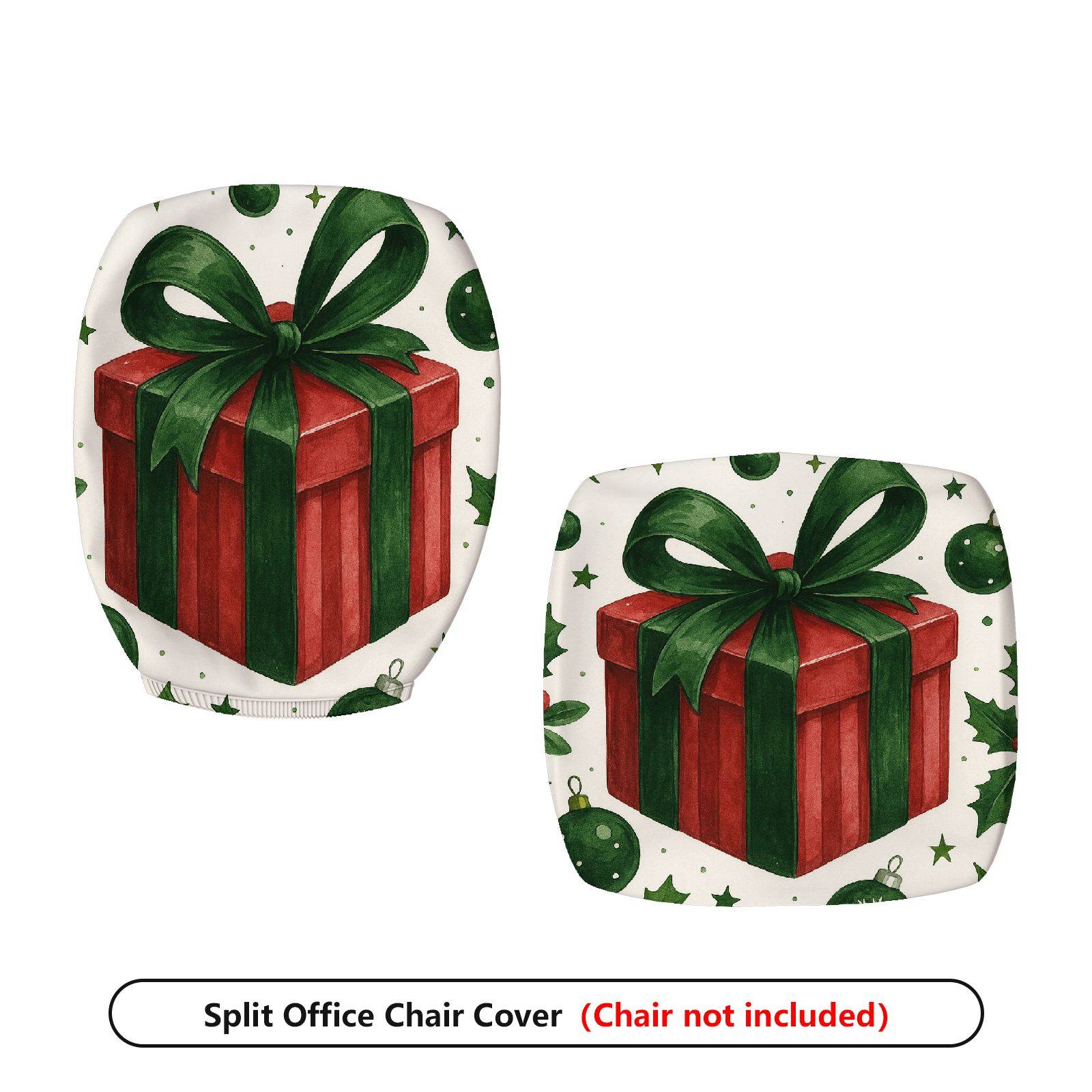 2-Piece Christmas Holiday Gift Bow Green Red  Computer Chair Cover Set, Seat and Backrest