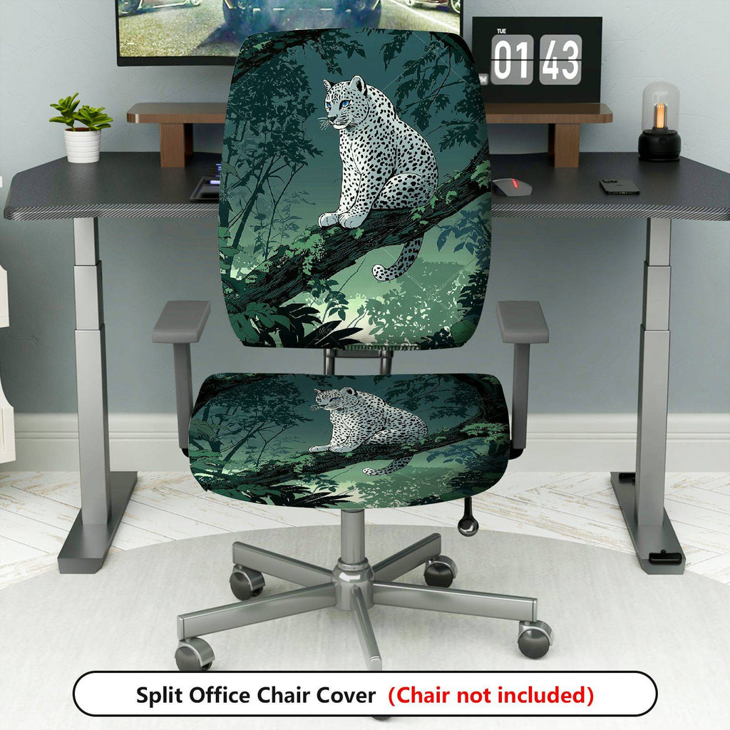 2-Piece Forest Animal Leopard Scenic Decorative  Computer Chair Cover Set, Seat and Backrest