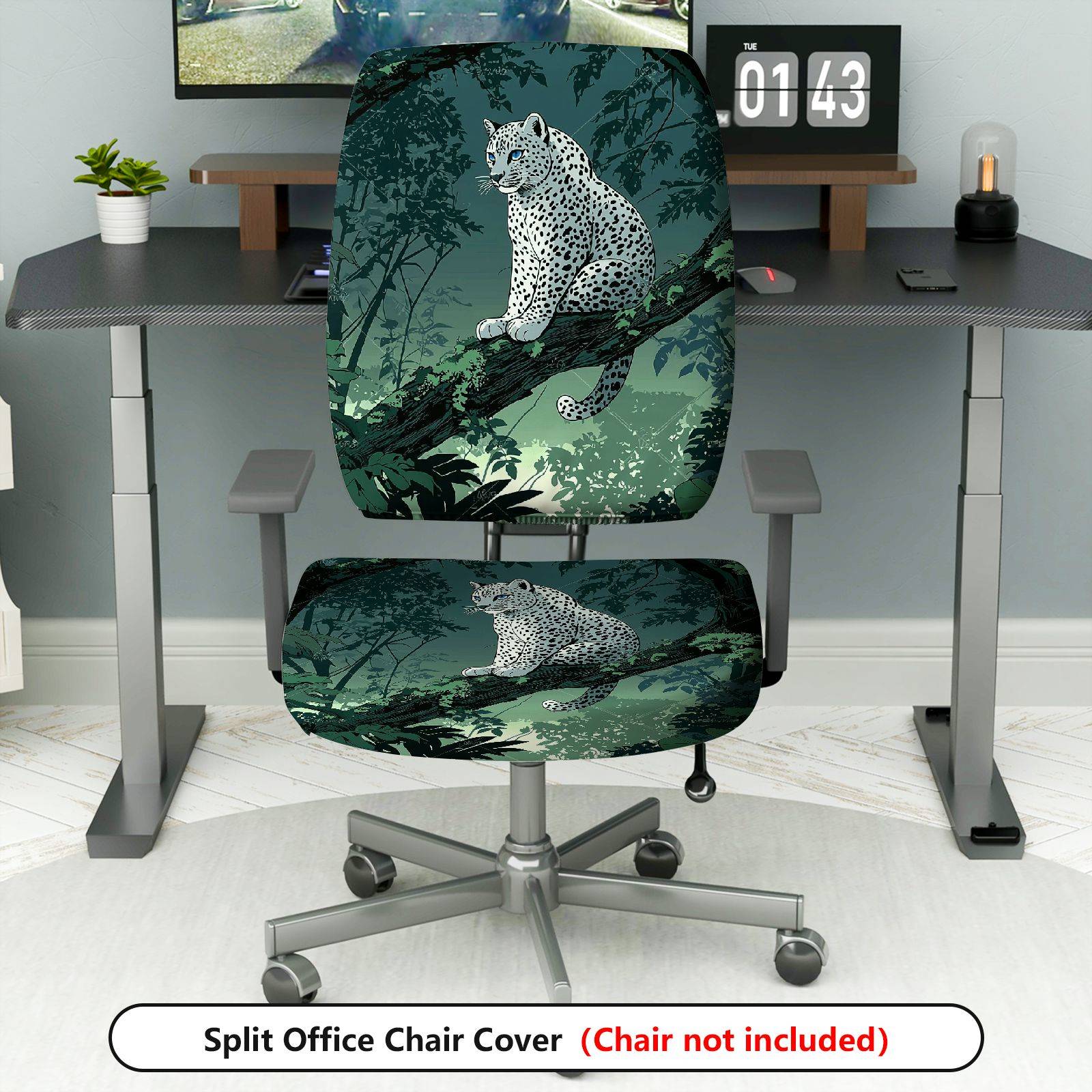 2-Piece Forest Animal Leopard Scenic Decorative  Computer Chair Cover Set, Seat and Backrest