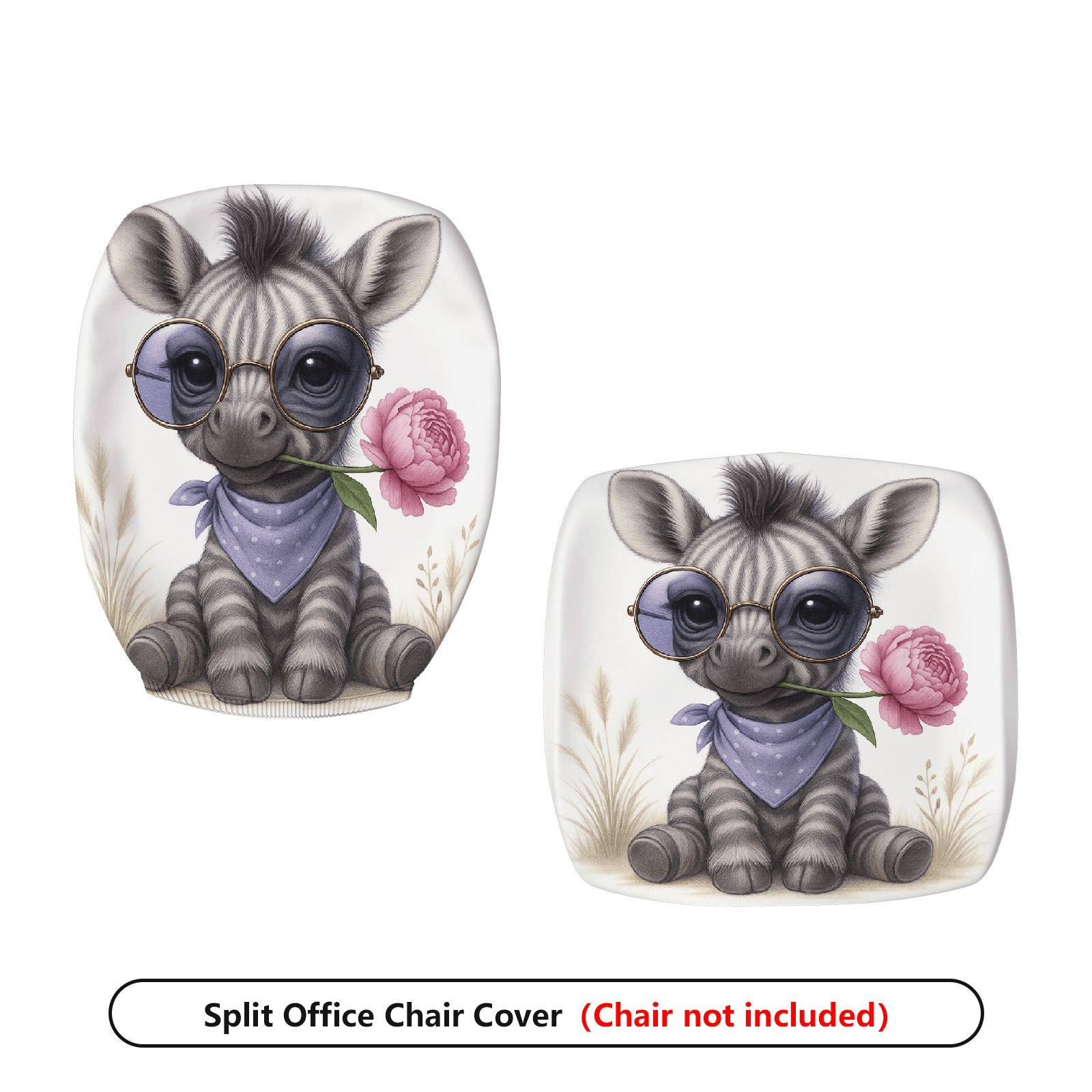 2-Piece Cute Animal Floral Pattern  Computer Chair Cover Set, Seat and Backrest