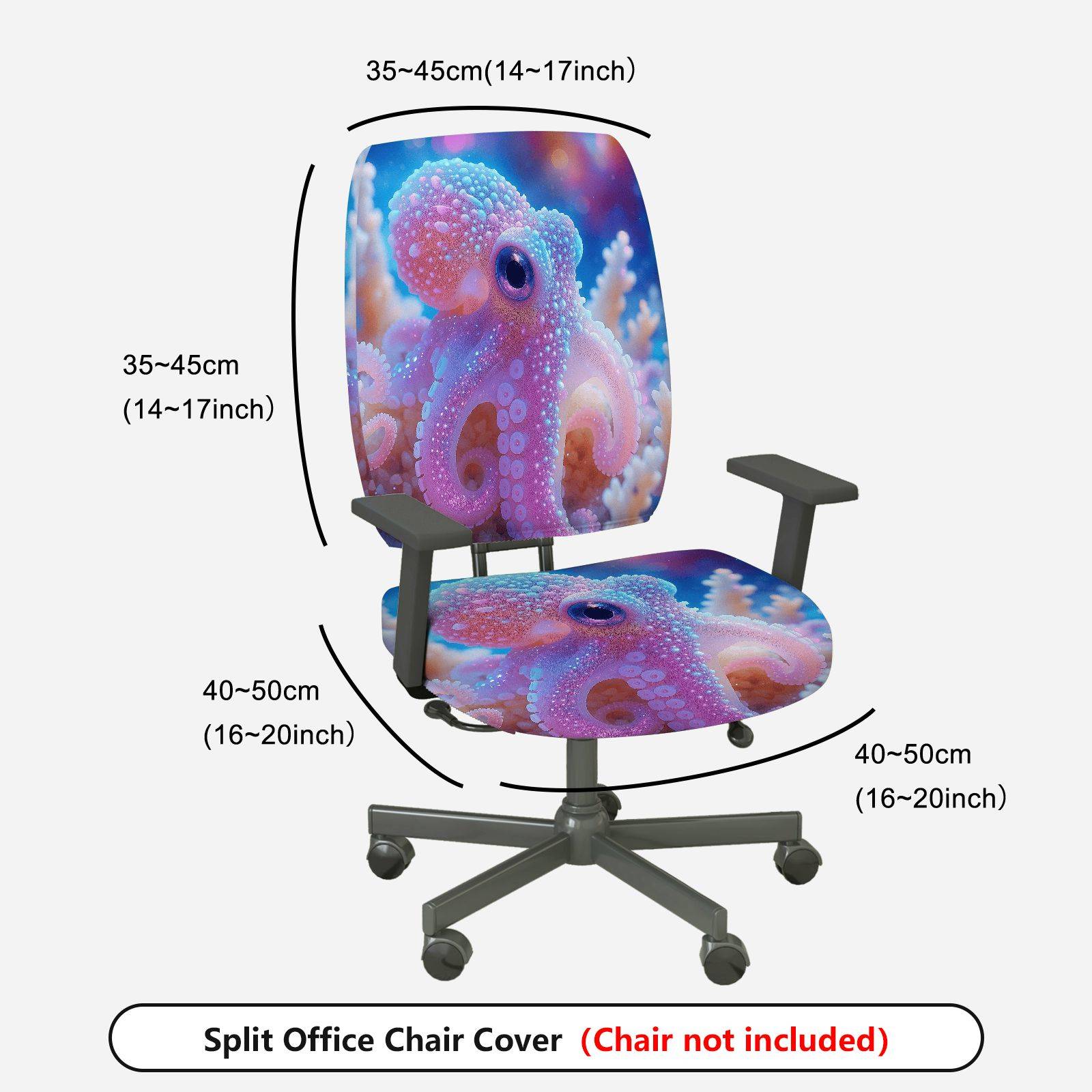2-Piece Ocean Animal Octopus Coral Pattern Vibrant Color  Computer Chair Cover Set, Seat and Backrest