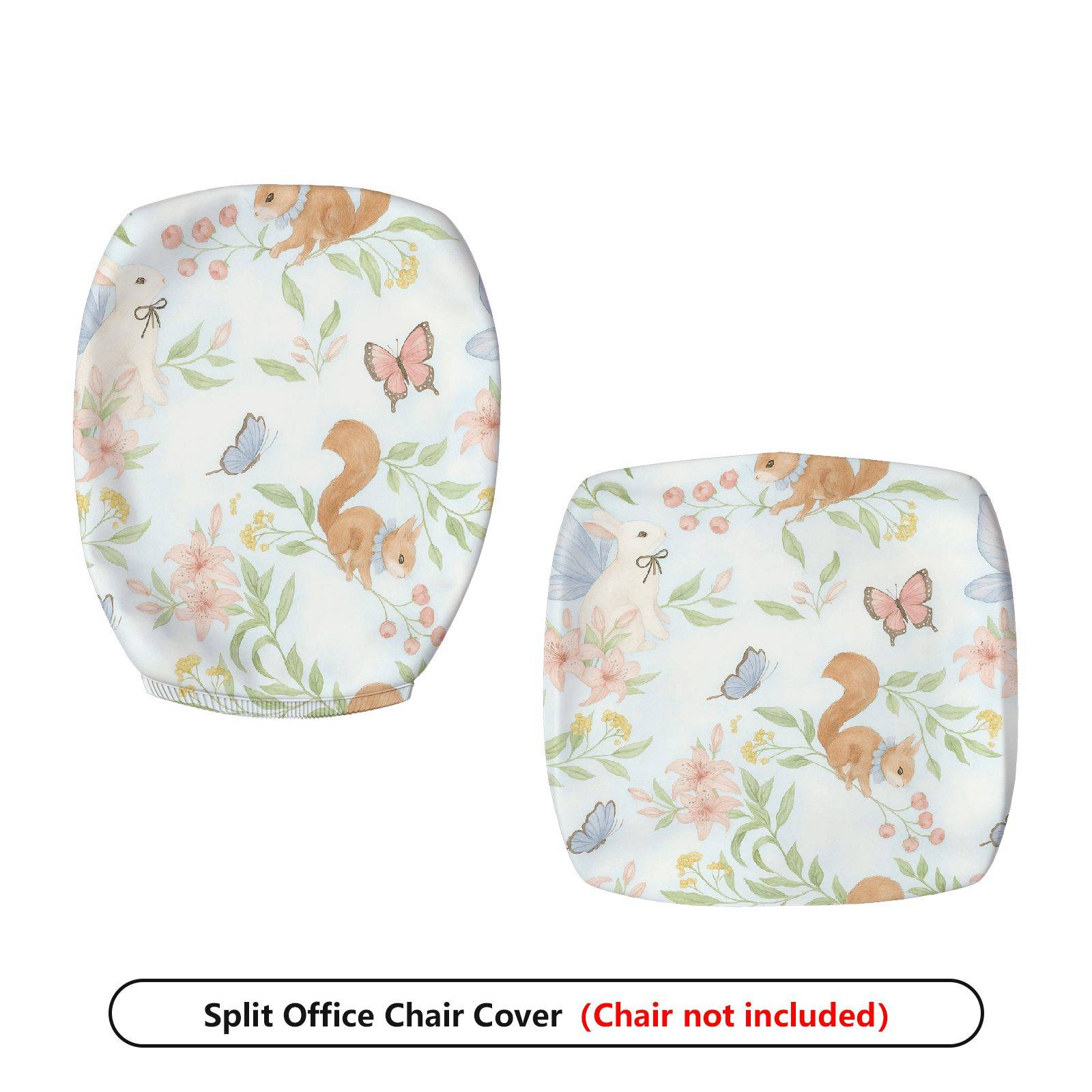 2-Piece Animal Floral Butterfly Squirrel Rabbit Spring  Computer Chair Cover Set, Seat and Backrest