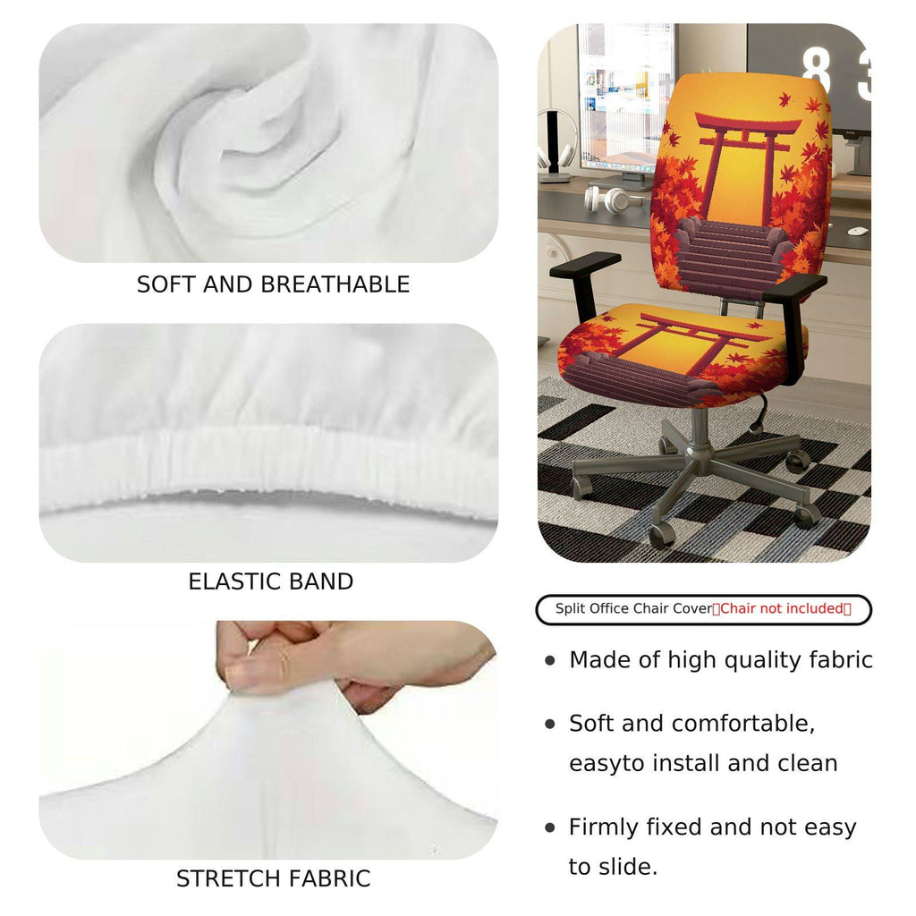 2-Piece Autumn Japanese Shrine Maple Leaves Scenery  Computer Chair Cover Set, Seat and Backrest