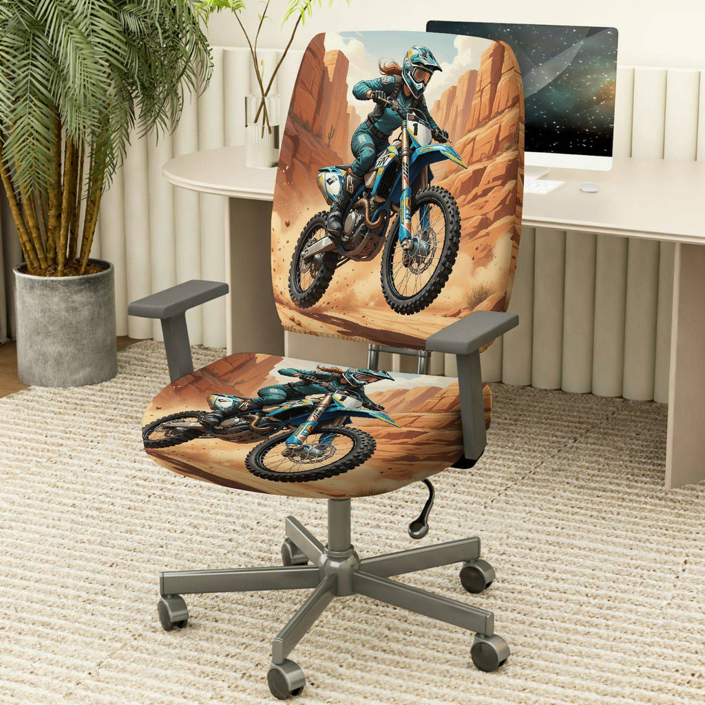2-Piece Adventure Sport Racing Desert Motocross Dirtbike  Computer Chair Cover Set, Seat and Backrest
