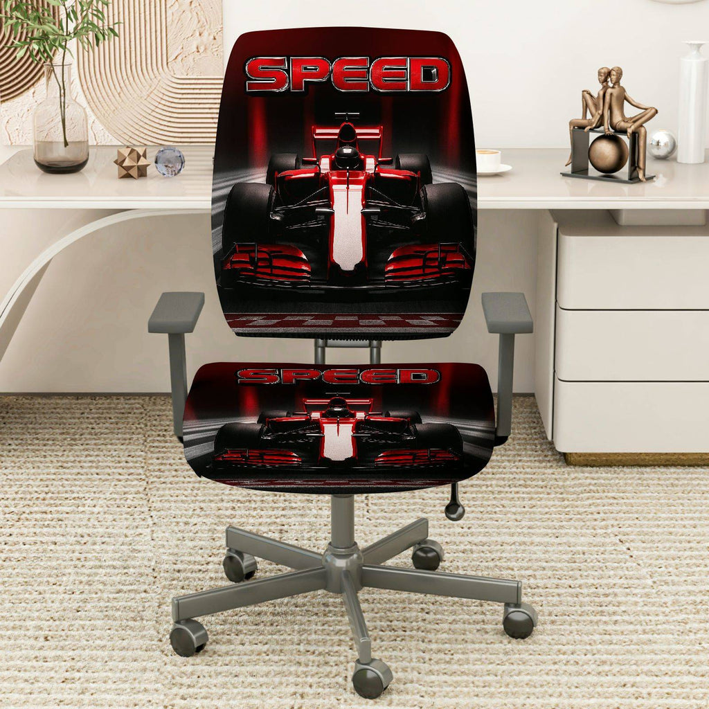 2-Piece Speed Racing Car Style Red Black  Computer Chair Cover Set, Seat and Backrest