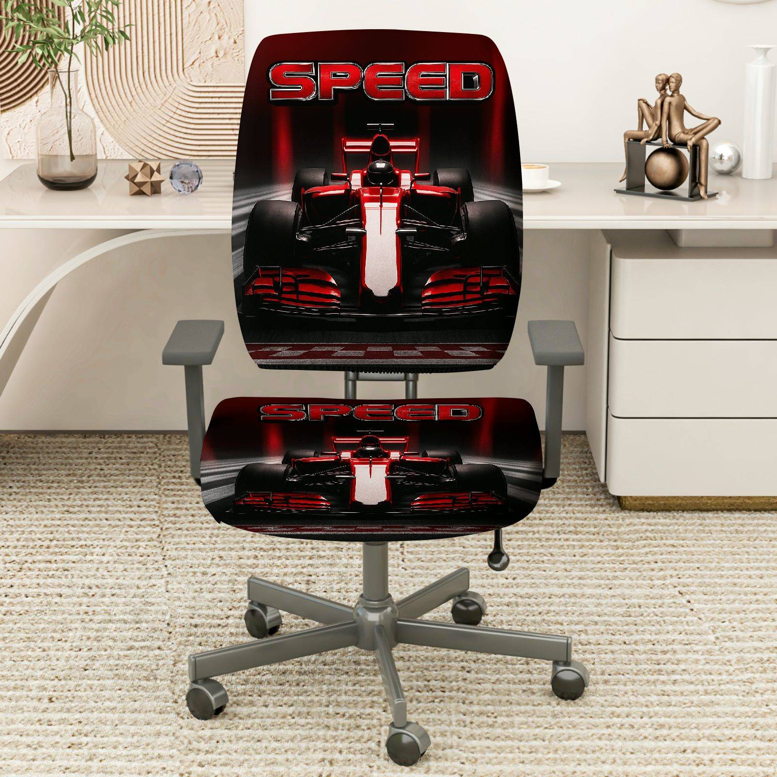 2-Piece Speed Racing Car Style Red Black  Computer Chair Cover Set, Seat and Backrest