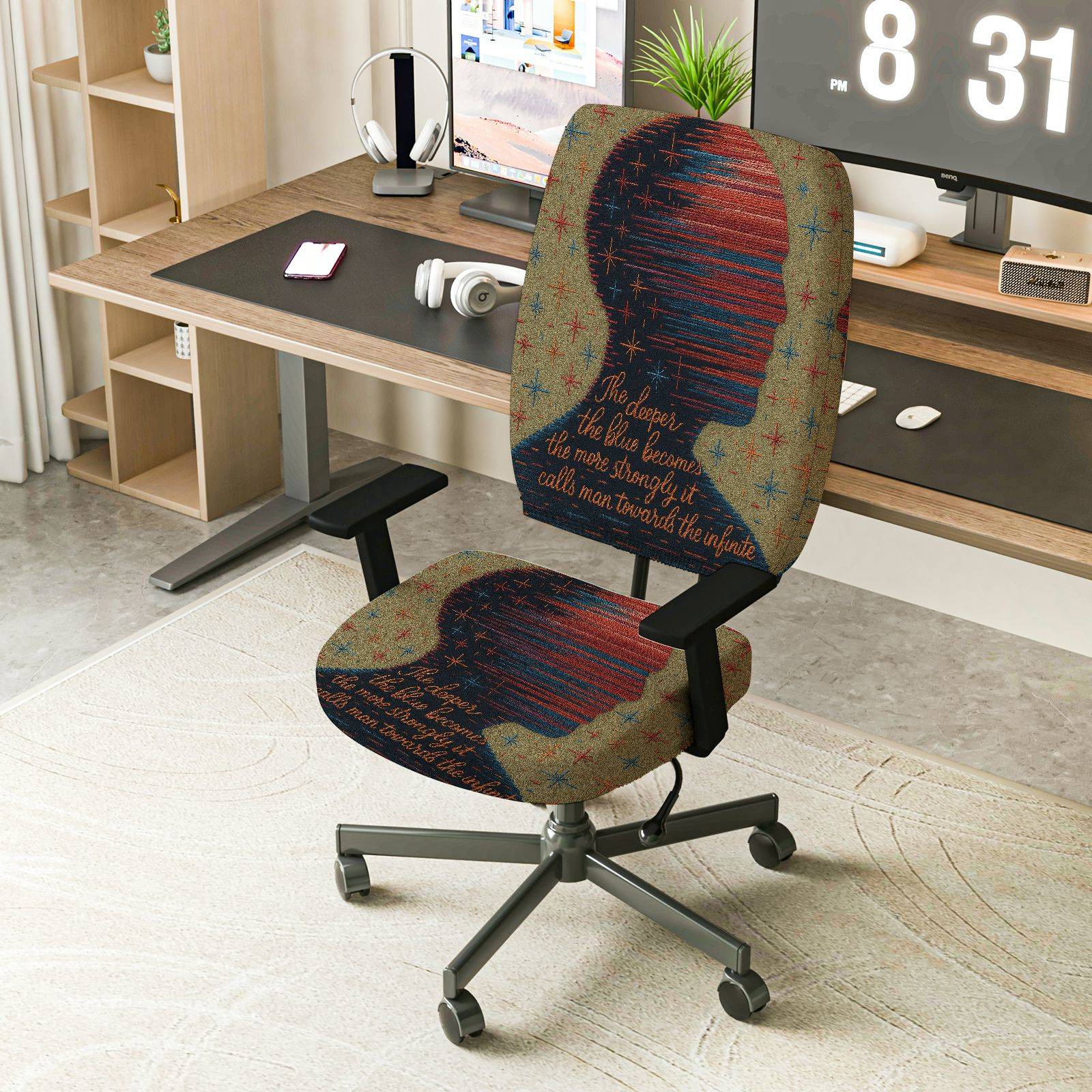 2-Piece Artistic Abstract Inspirational Pattern  Computer Chair Cover Set, Seat and Backrest
