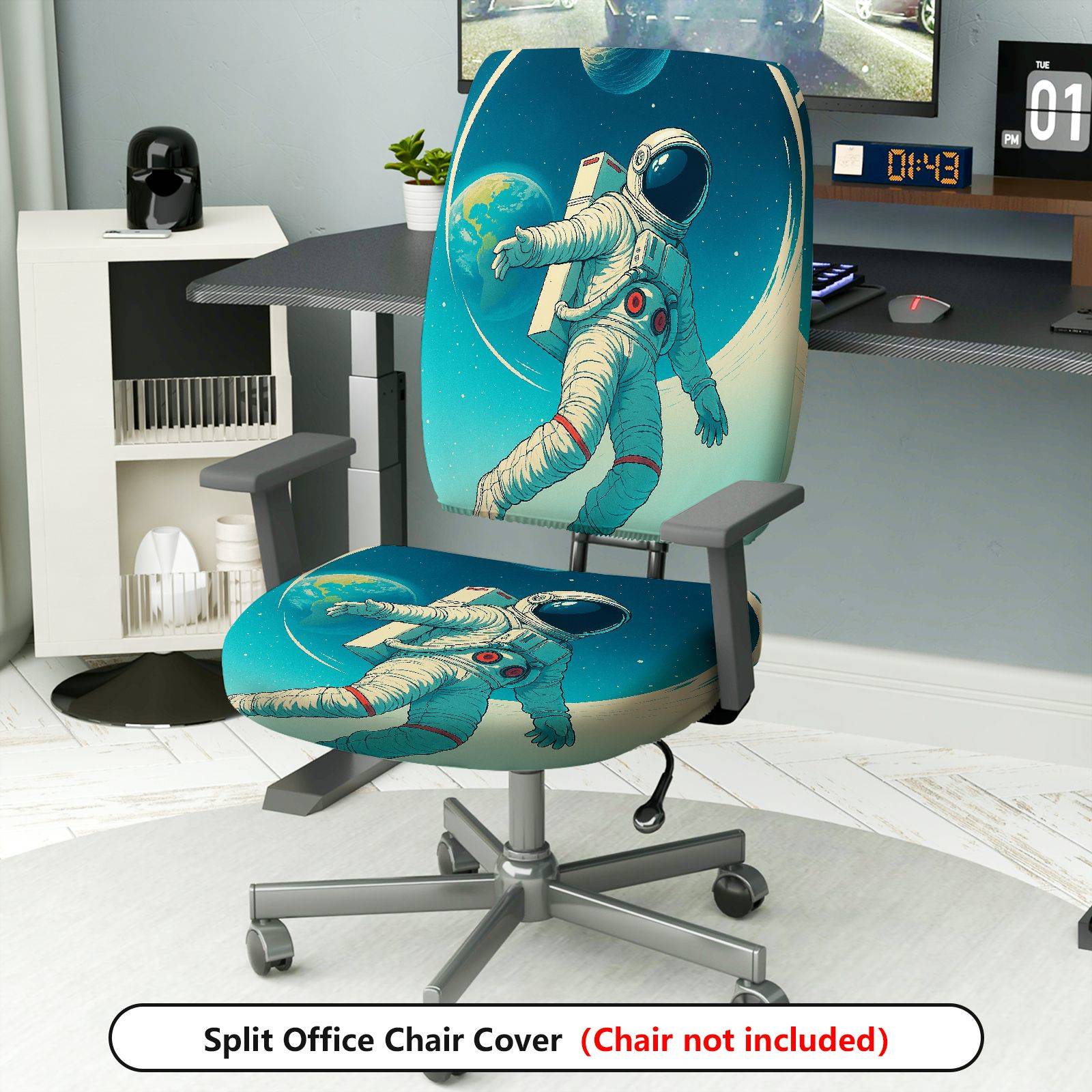 2-Piece Astronaut Space Galaxy Stars Planet  Computer Chair Cover Set, Seat and Backrest