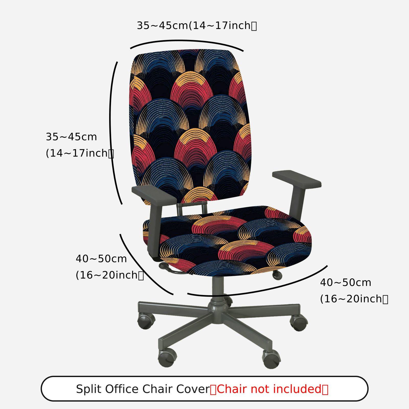 2-Piece Multicolor Geometric Wave Art Design  Computer Chair Cover Set, Seat and Backrest