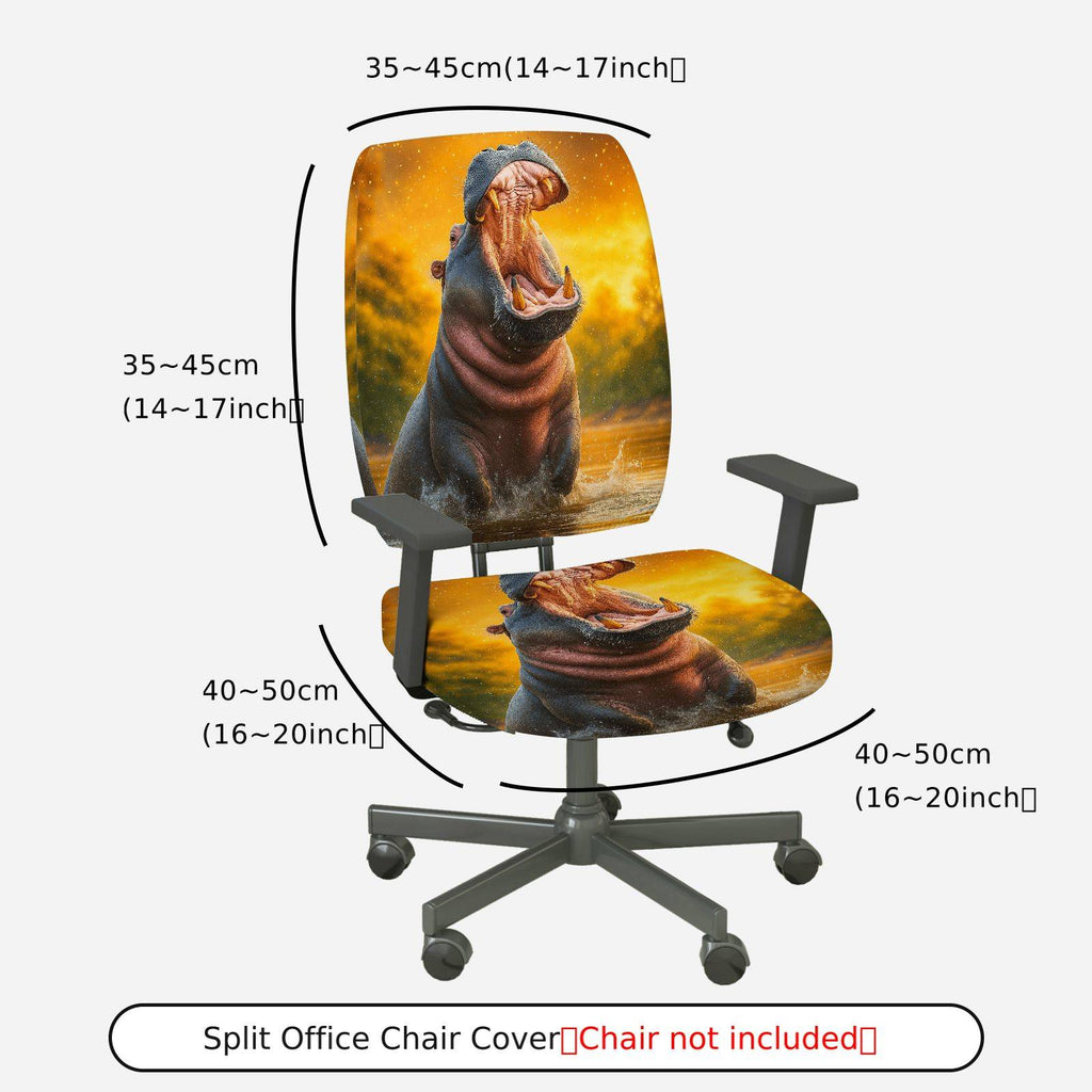 2-Piece Animal Nature Art Hippo Wildlife Vibrant  Computer Chair Cover Set, Seat and Backrest