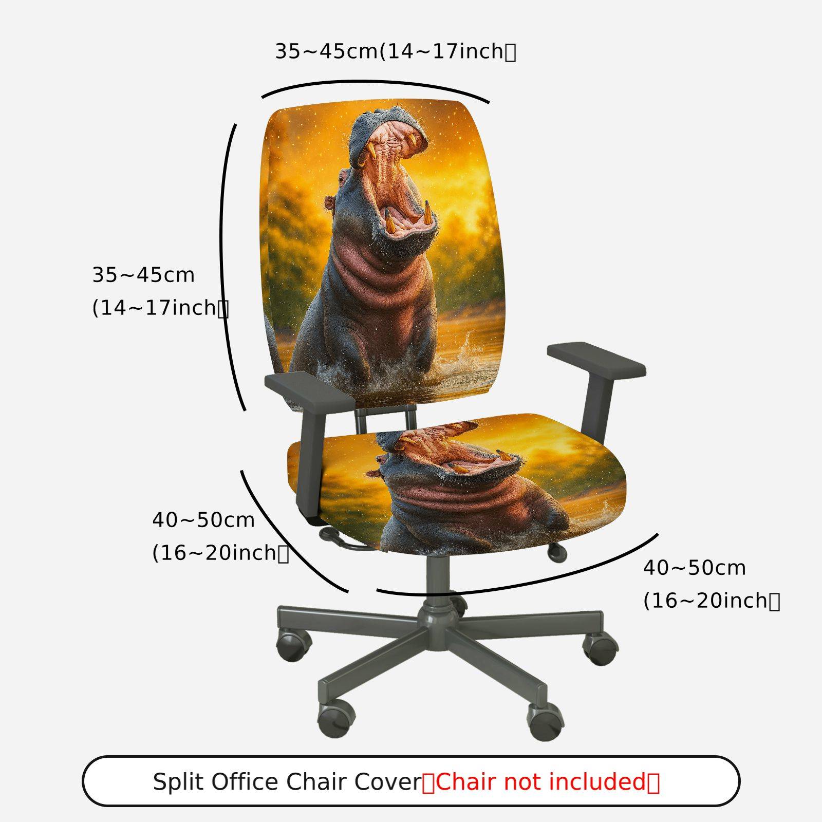 2-Piece Animal Nature Art Hippo Wildlife Vibrant  Computer Chair Cover Set, Seat and Backrest