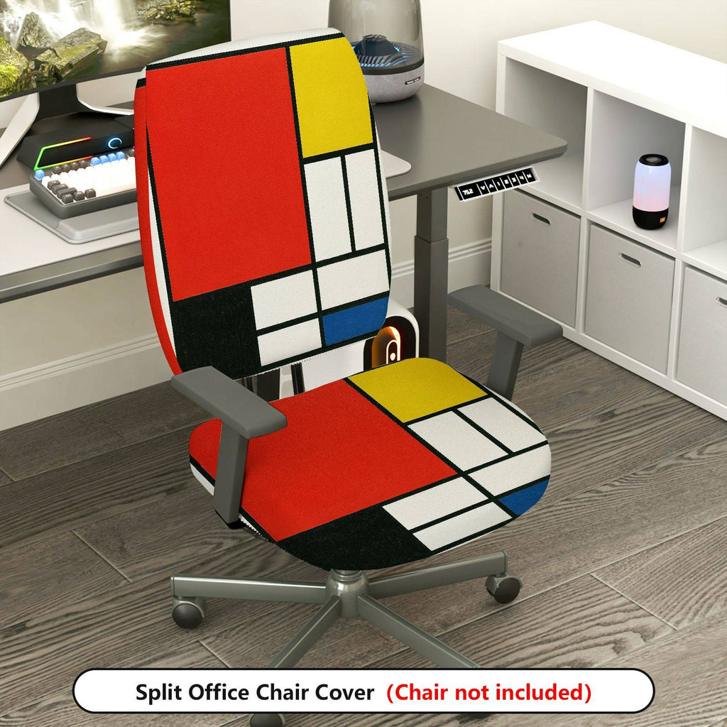2-Piece Abstract Geometric Modern Colorful Artistic Design  Computer Chair Cover Set, Seat and Backrest