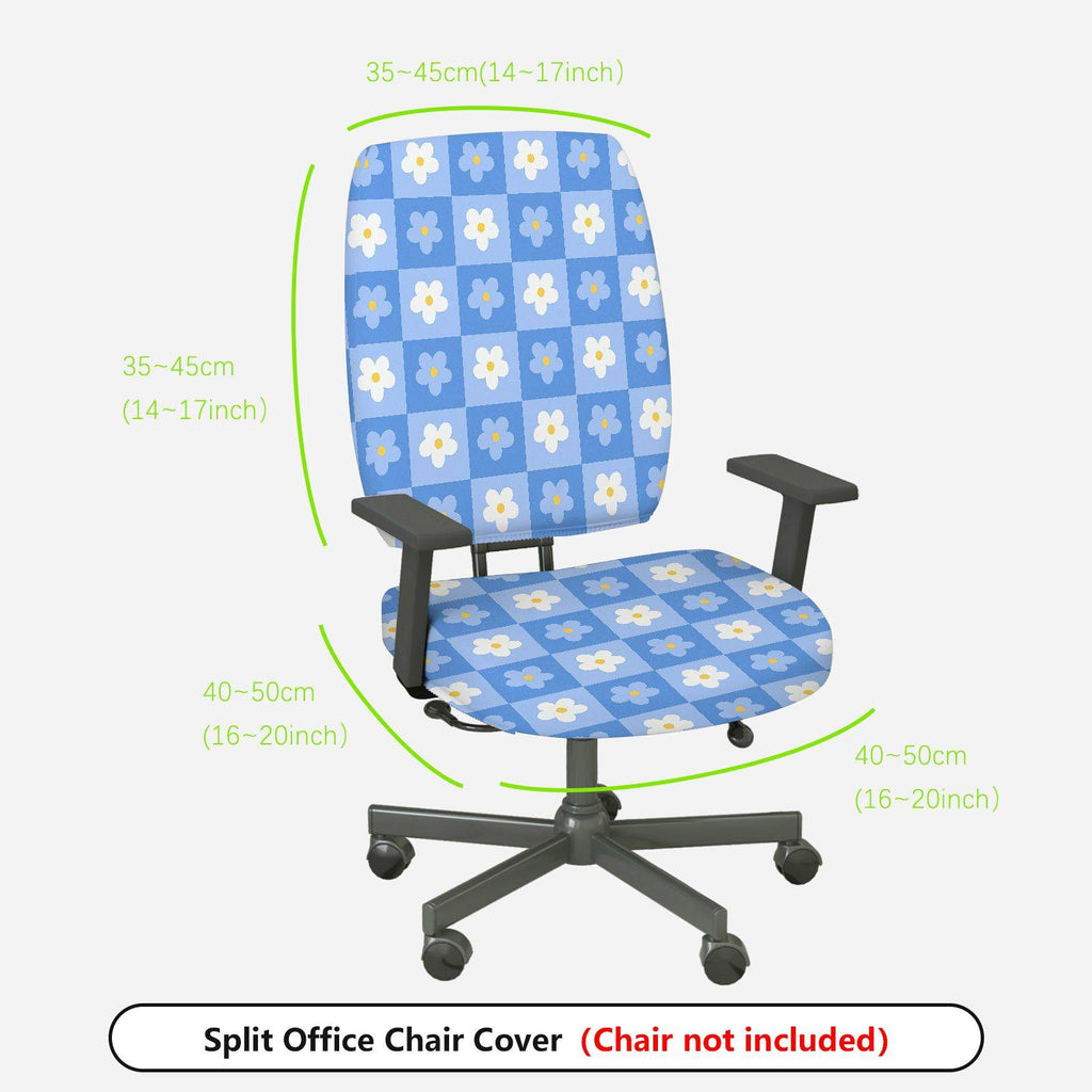 2-Piece Blue Floral Checkered Pattern  Computer Chair Cover Set, Seat and Backrest