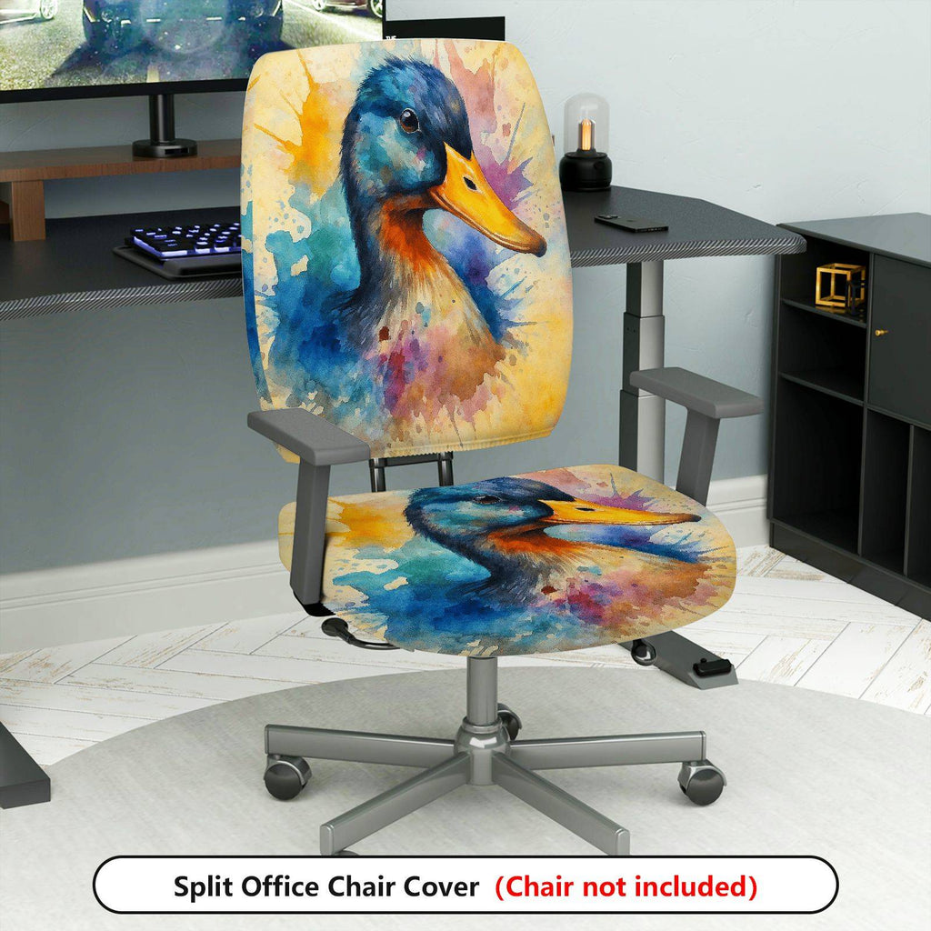 2-Piece Animal Duck Watercolor Art Vibrant Pattern  Computer Chair Cover Set, Seat and Backrest