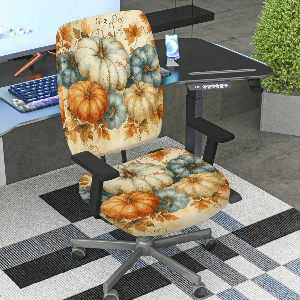 2-Piece Autumn Thanksgiving Pumpkin Harvest Holiday  Computer Chair Cover Set, Seat and Backrest