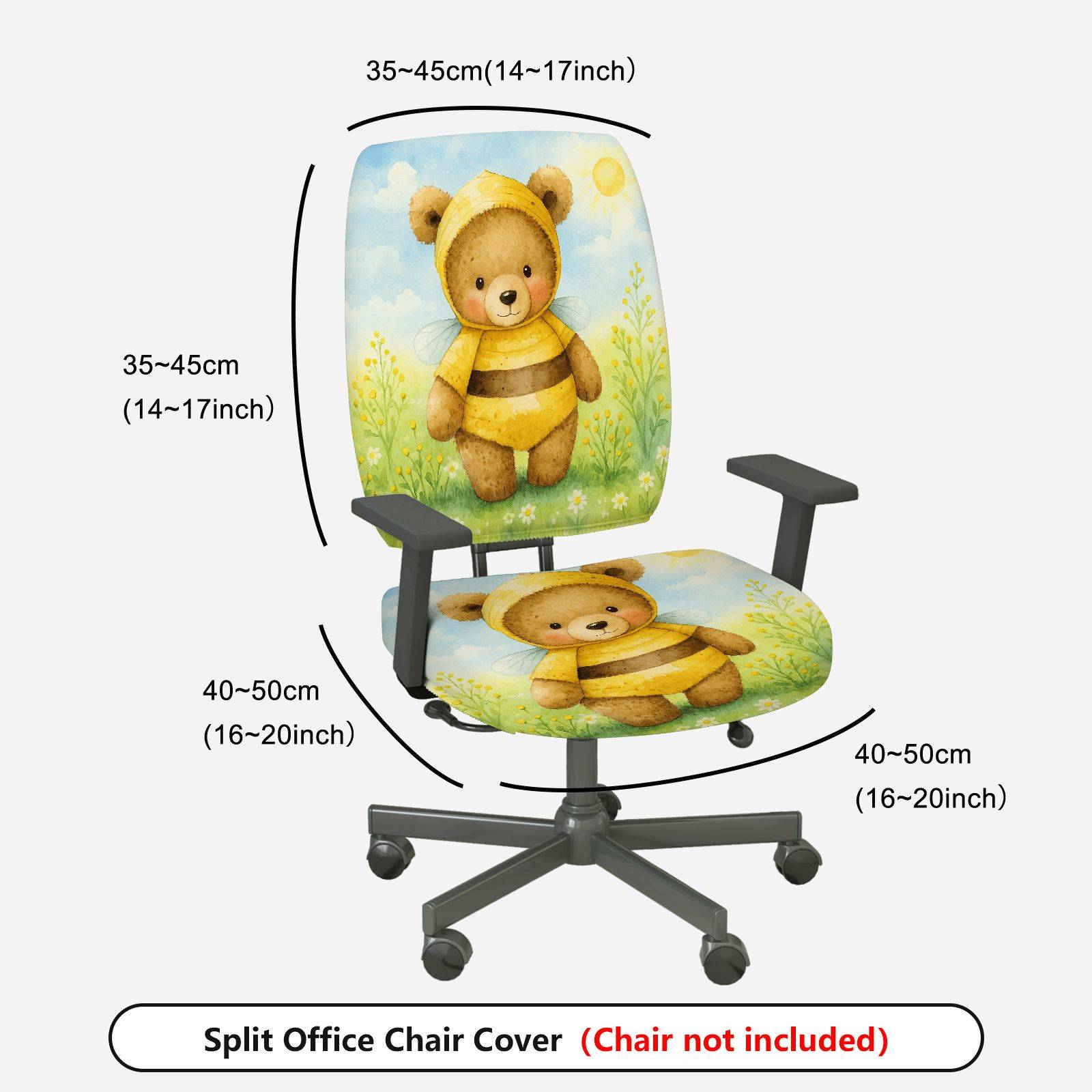 2-Piece Cute Animal Bee Spring Flora Summer  Computer Chair Cover Set, Seat and Backrest
