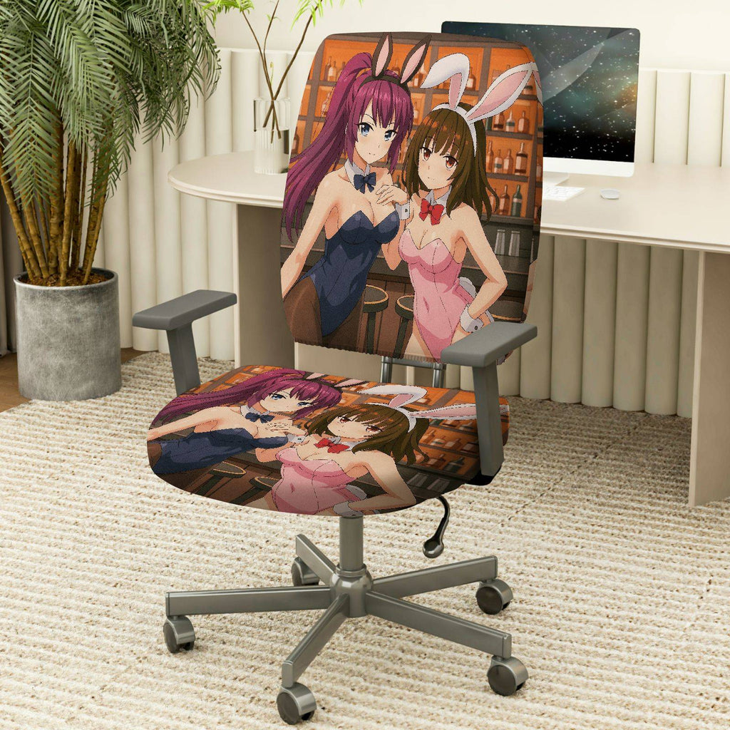 2-Piece Anime Bunny Girl Bar Style Gaming  Computer Chair Cover Set, Seat and Backrest