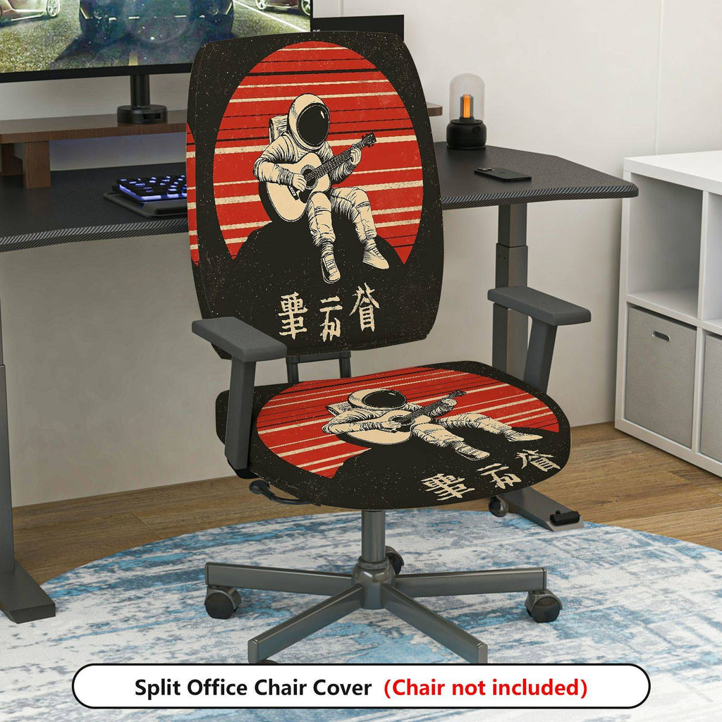 2-Piece Astronaut Guitar Red Stripe Vintage Retro  Computer Chair Cover Set, Seat and Backrest