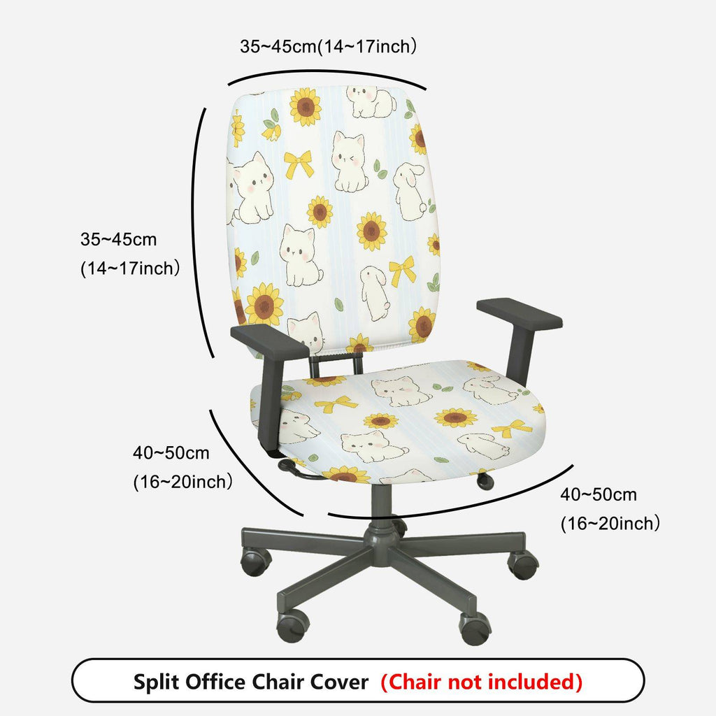 2-Piece Cute Sunflower Cat Bow Spring  Computer Chair Cover Set, Seat and Backrest