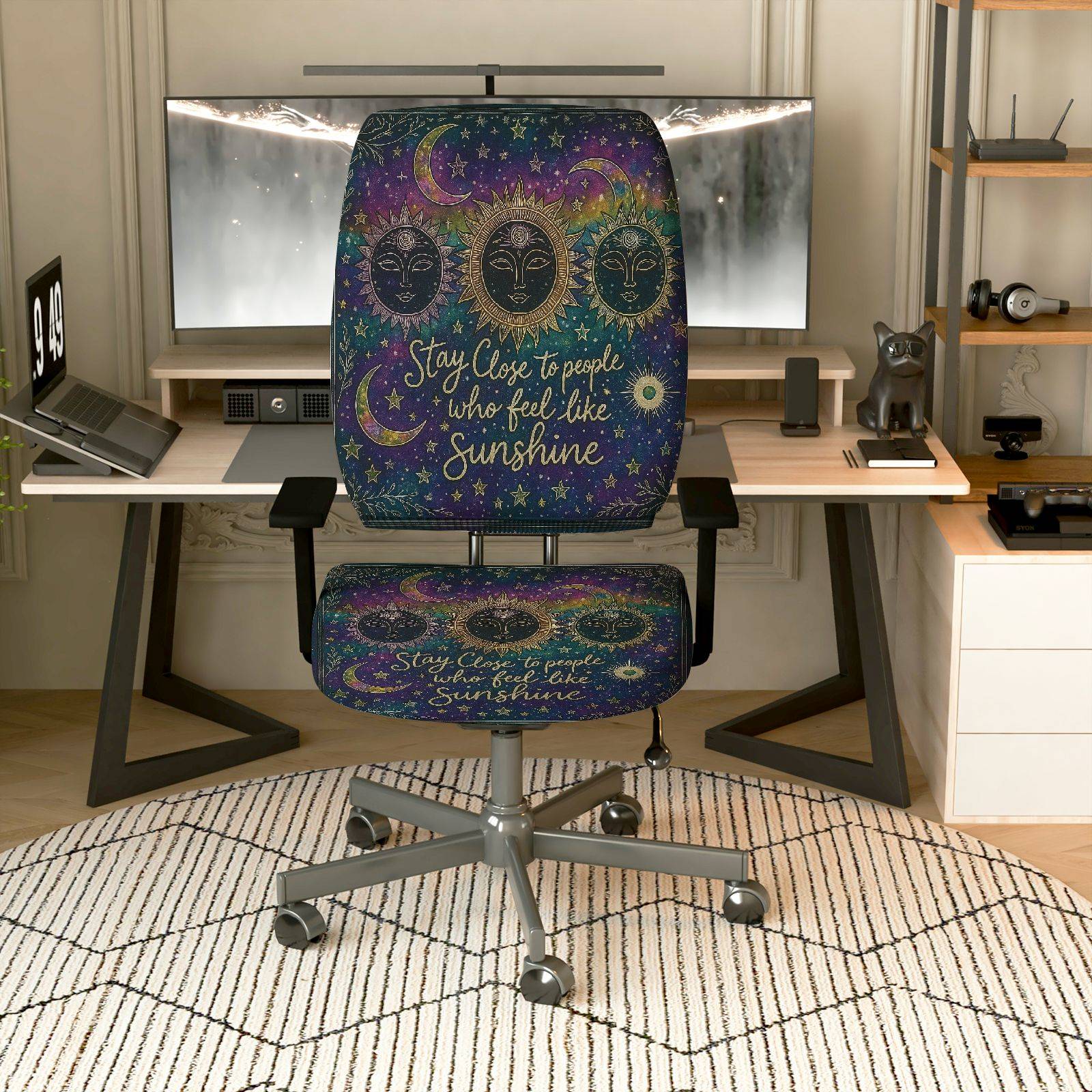 2-Piece Astral Sun Moon Stars Inspirational Quote  Computer Chair Cover Set, Seat and Backrest