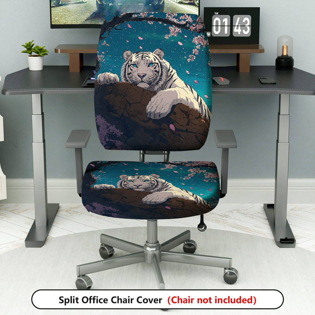 2-Piece Tiger Cherry Blossom Scenic Animal Art  Computer Chair Cover Set, Seat and Backrest