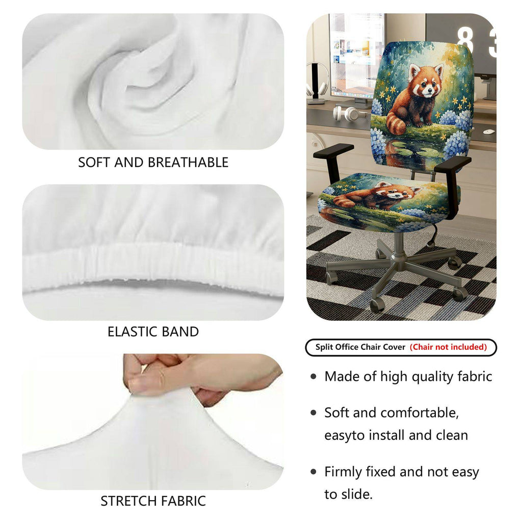2-Piece Red Panda Nature Forest Animal  Computer Chair Cover Set, Seat and Backrest