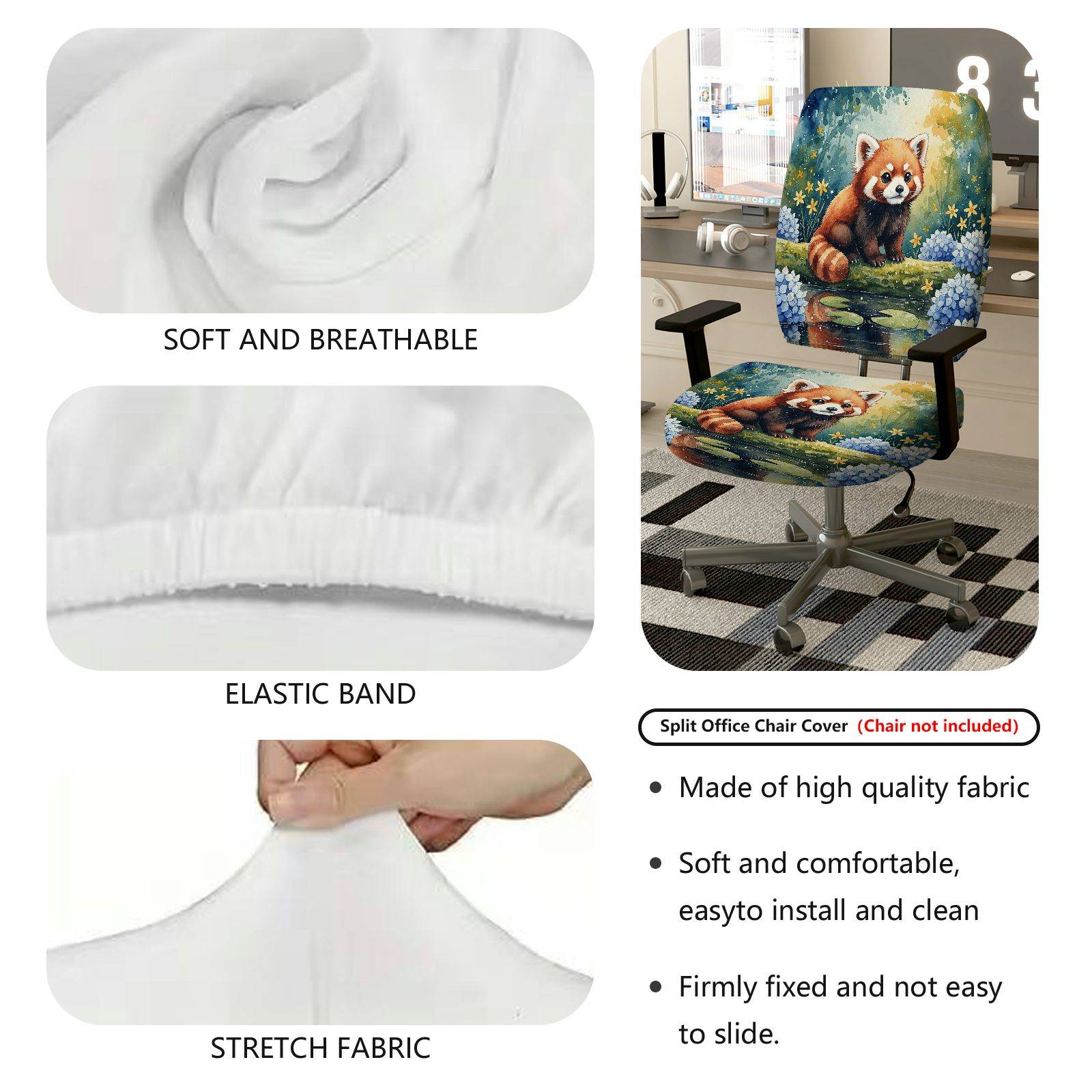 2-Piece Red Panda Nature Forest Animal  Computer Chair Cover Set, Seat and Backrest