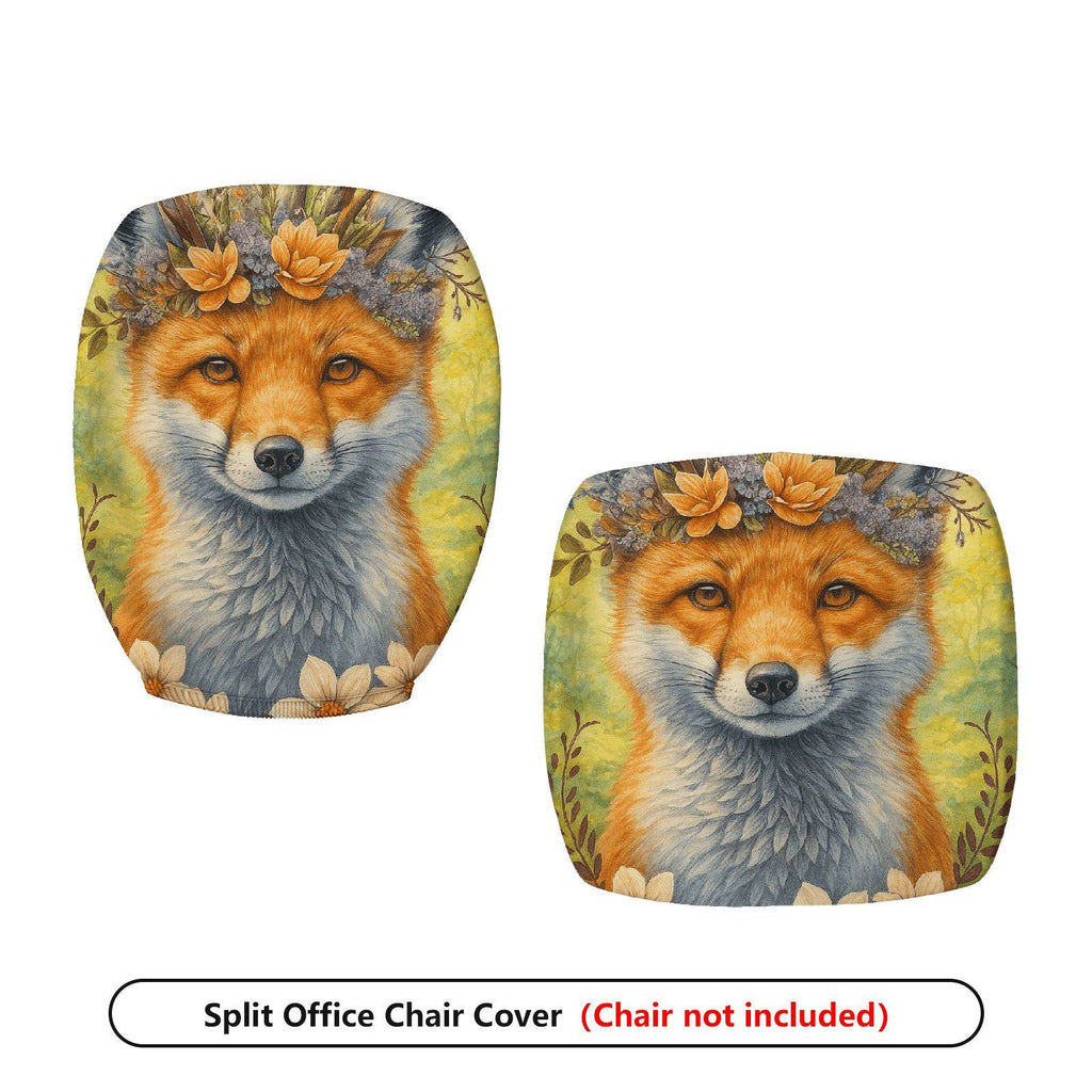 2-Piece Animal Floral Fox Nature Art  Computer Chair Cover Set, Seat and Backrest