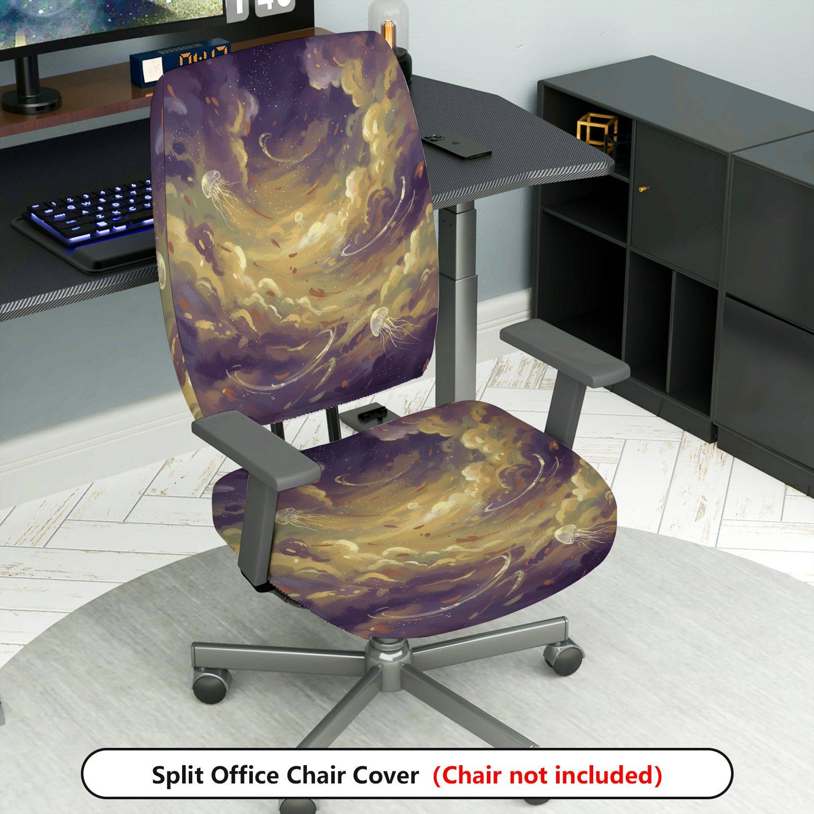 2-Piece Abstract Galaxy Jellyfish Cosmic Artistic  Computer Chair Cover Set, Seat and Backrest