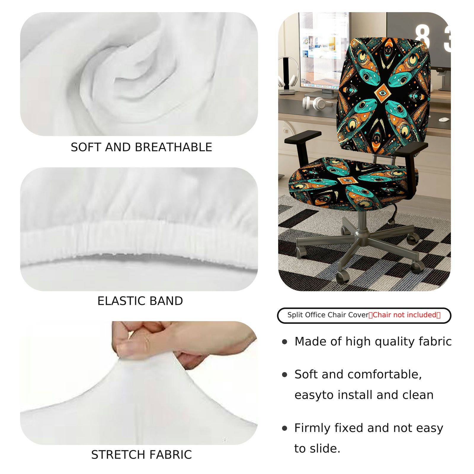 2-Piece Decorative Colorful Geometric Abstract Pattern  Computer Chair Cover Set, Seat and Backrest
