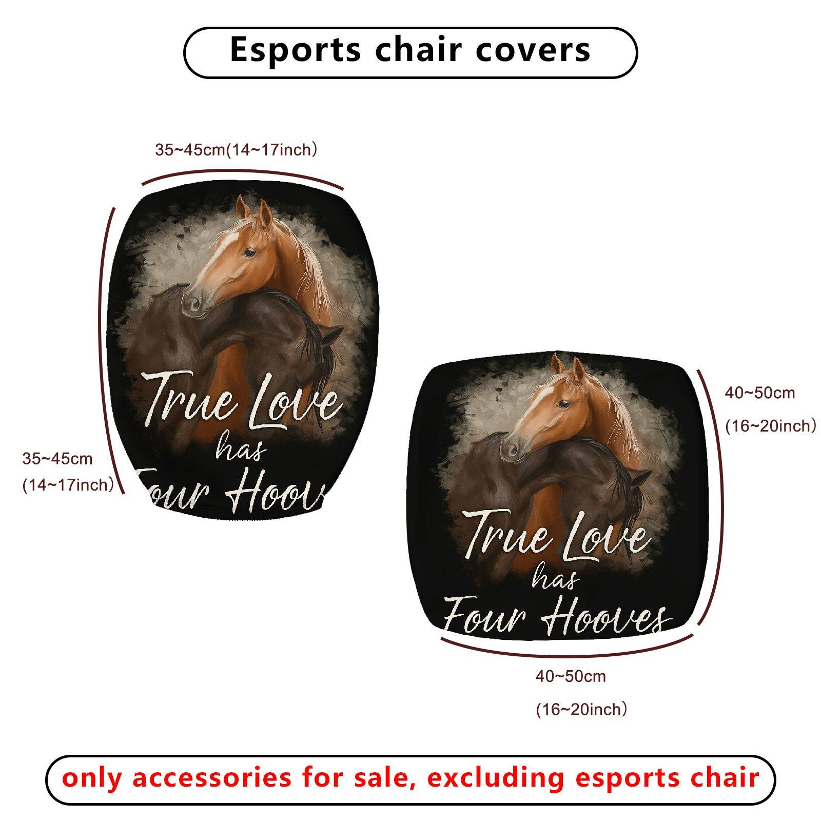 2-Piece Animal Horse Love Nature Decor  Computer Chair Cover Set, Seat and Backrest
