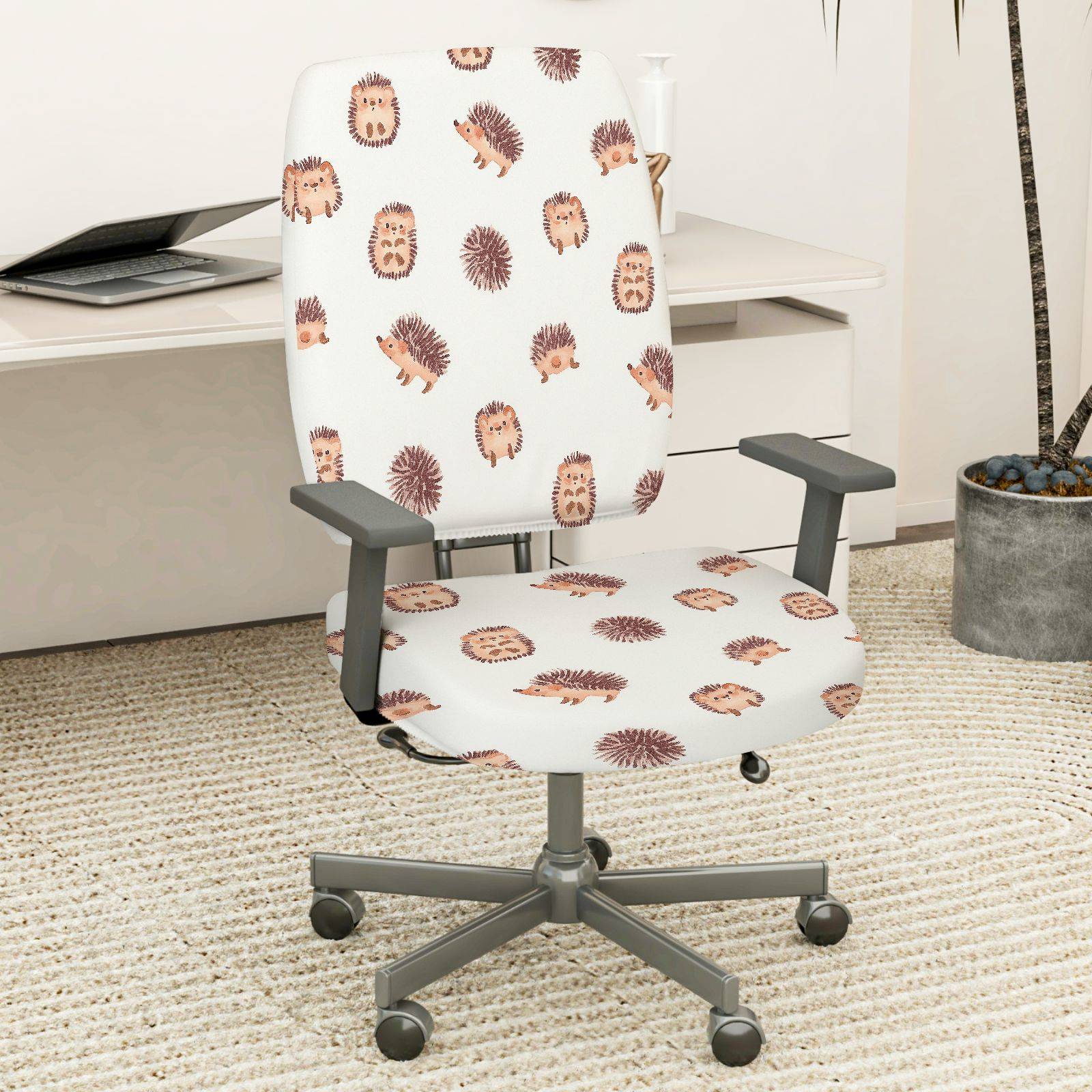 2-Piece Hedgehog Animal Pattern Cute Fun Whimsical  Computer Chair Cover Set, Seat and Backrest