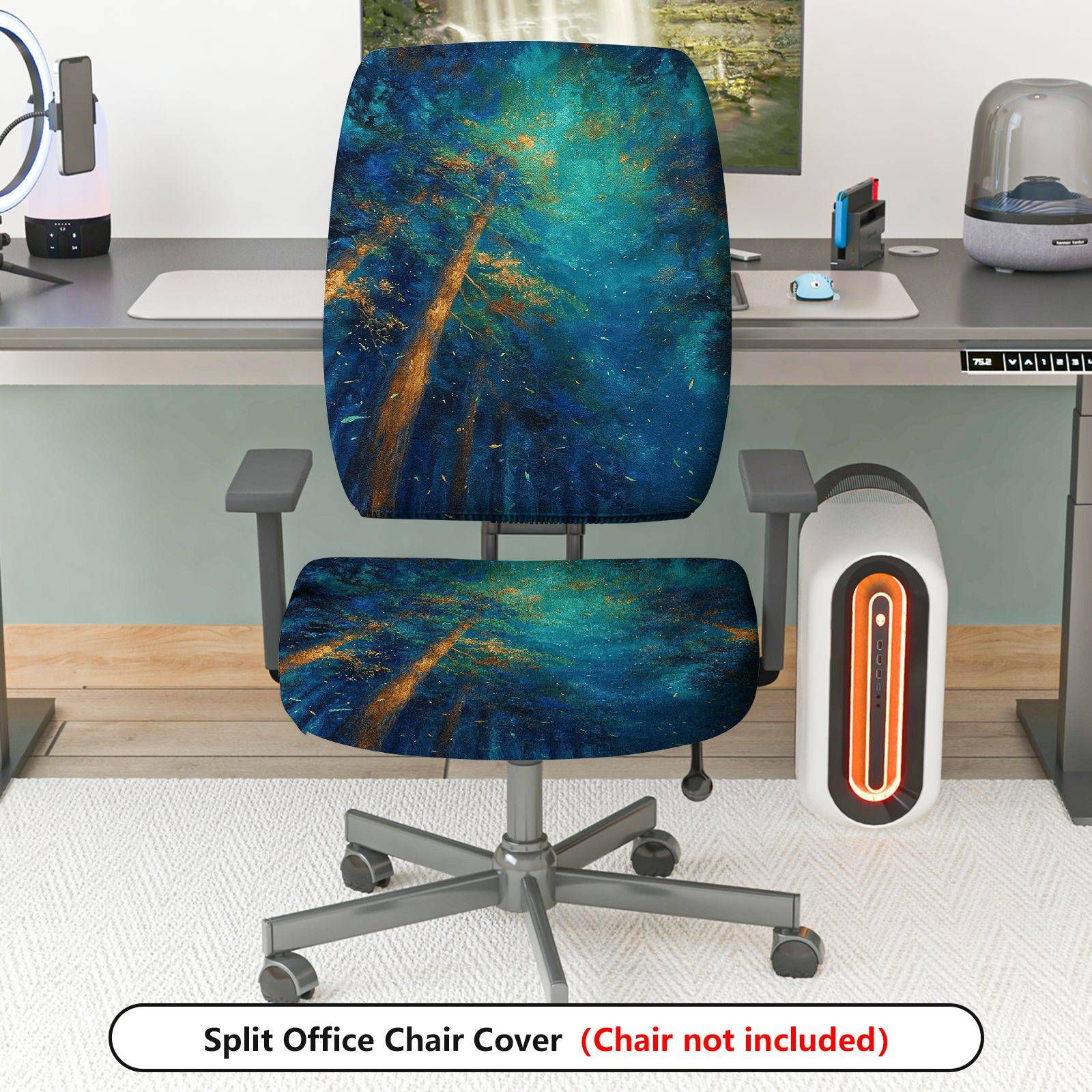 2-Piece Abstract Art Oil Painting Forest Scenery  Computer Chair Cover Set, Seat and Backrest