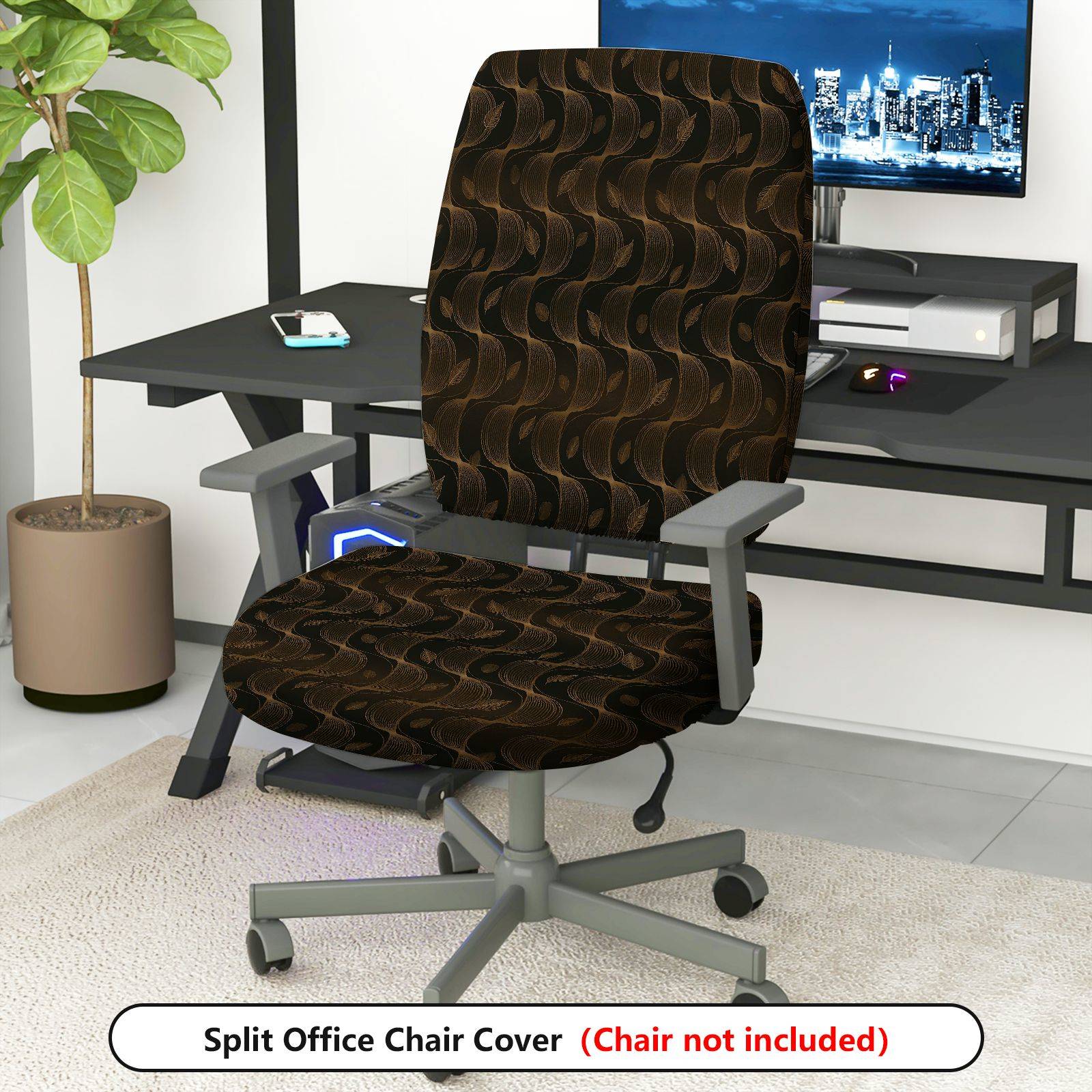 2-Piece Abstract Retro Artistic Black Gold  Computer Chair Cover Set, Seat and Backrest