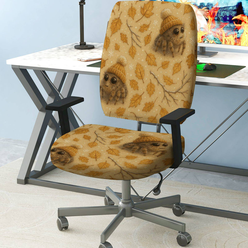 2-Piece Autumn Leaves Spider Winter Hat  Computer Chair Cover Set, Seat and Backrest