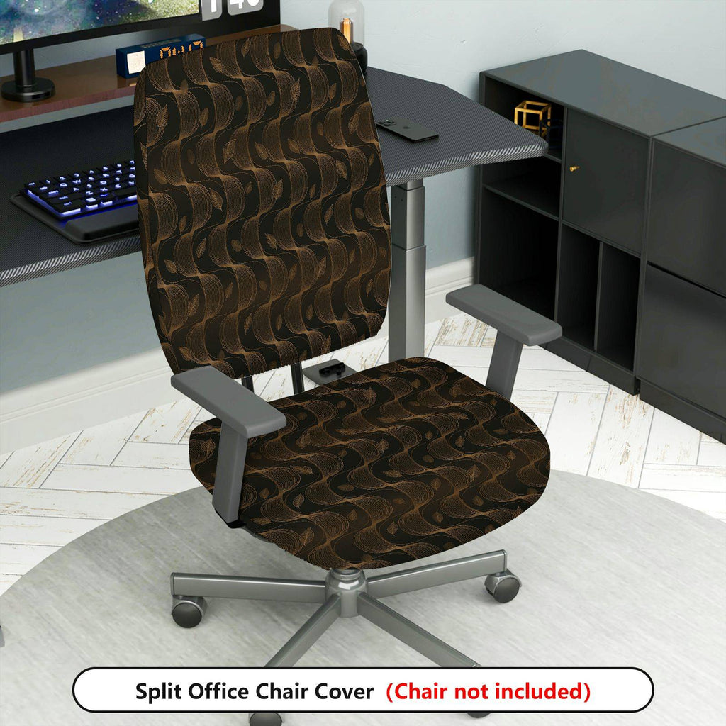 2-Piece Abstract Retro Artistic Black Gold  Computer Chair Cover Set, Seat and Backrest