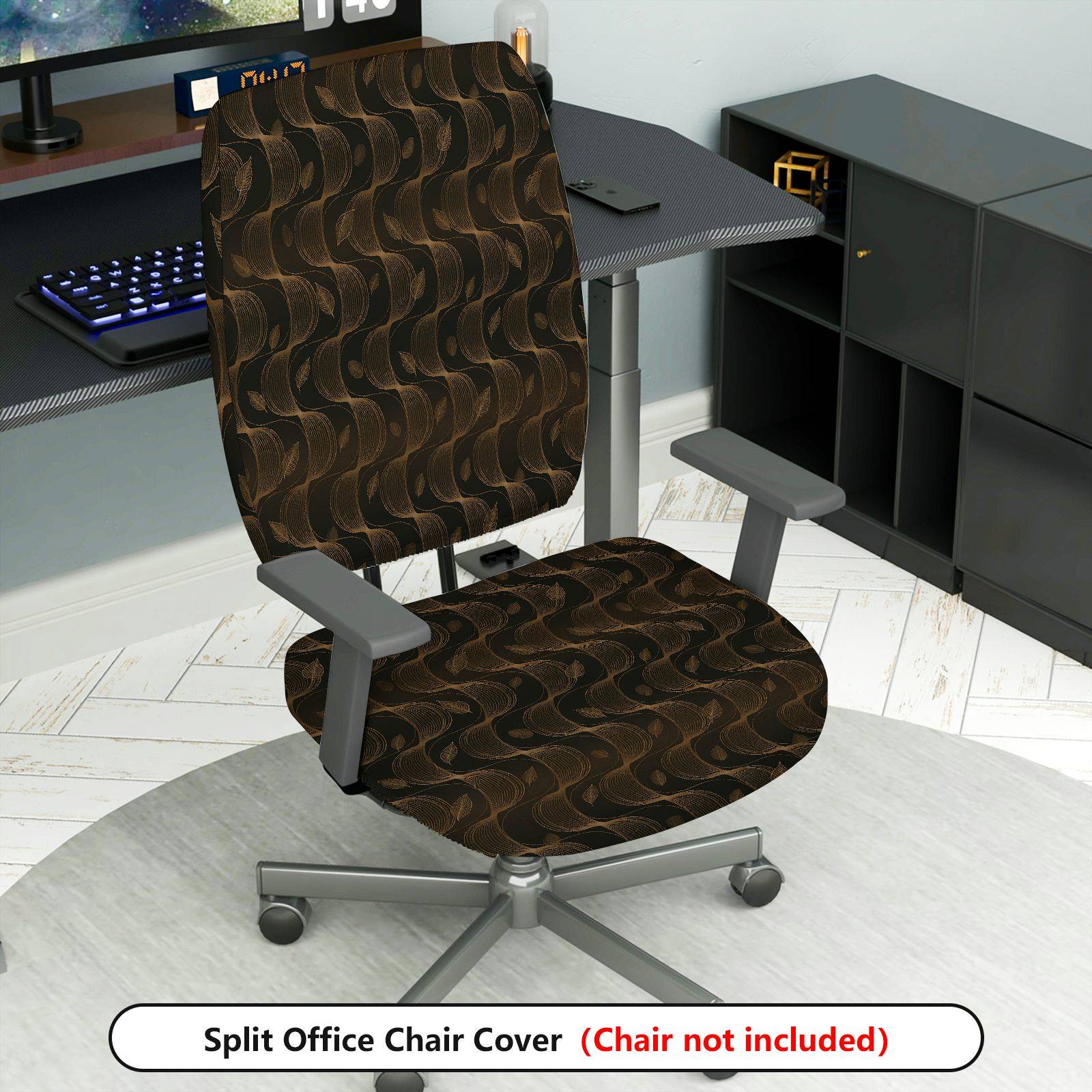 2-Piece Abstract Retro Artistic Black Gold  Computer Chair Cover Set, Seat and Backrest