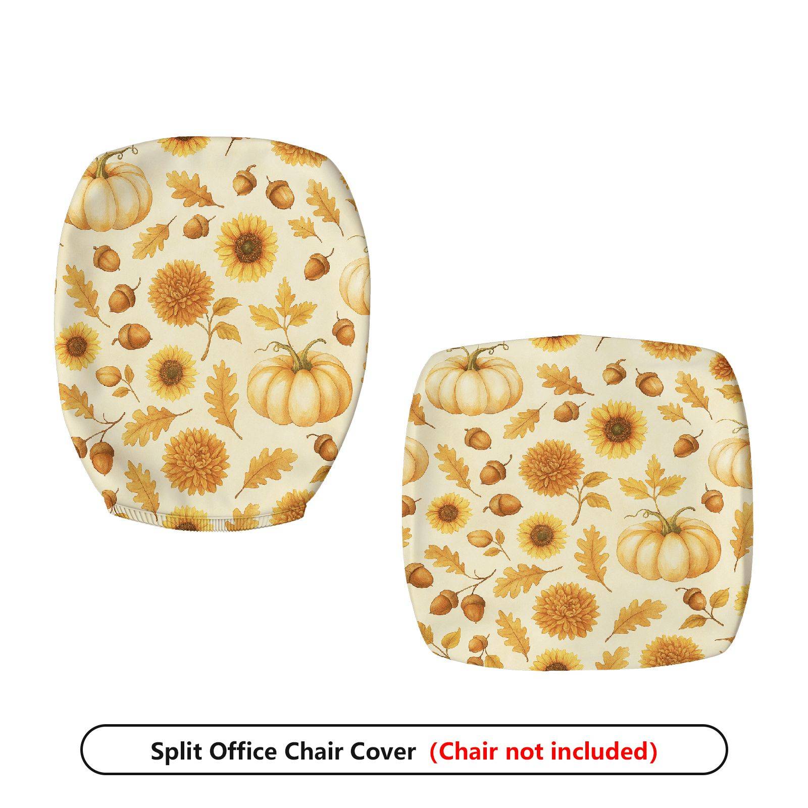 2-Piece Autumn Pumpkin Sunflower Maple Leaf Acorn  Computer Chair Cover Set, Seat and Backrest
