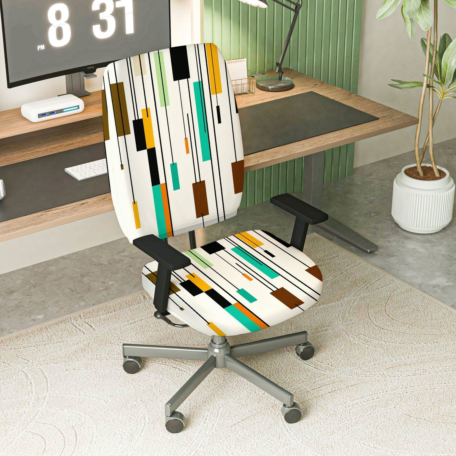 2-Piece Modern Geometric Colorful Pattern  Computer Chair Cover Set, Seat and Backrest