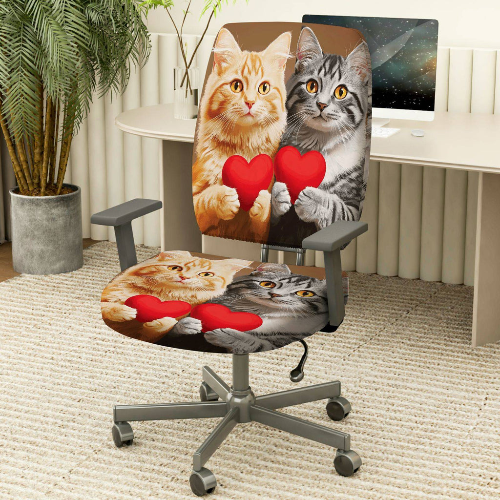 2-Piece Adorable Loving Heart Cat Design Cute Animal Valentine Gift  Computer Chair Cover Set, Seat and Backrest