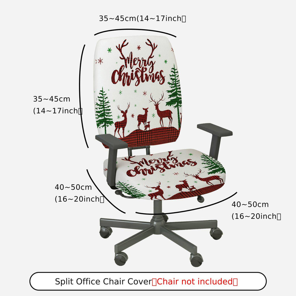 2-Piece Christmas Reindeer Festive Decorative Holiday Winter  Computer Chair Cover Set, Seat and Backrest