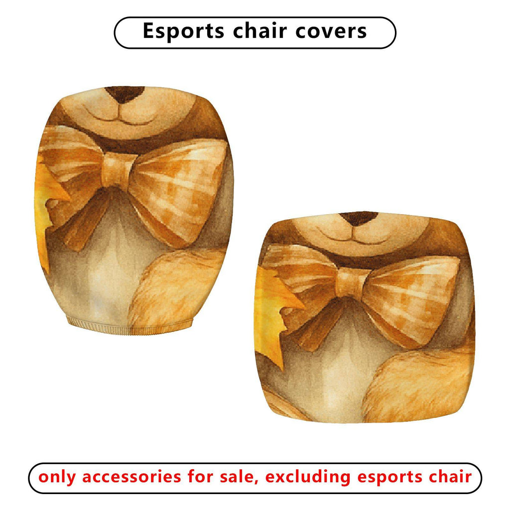 2-Piece Autumn Cute Bear Leaves Decorative  Computer Chair Cover Set, Seat and Backrest