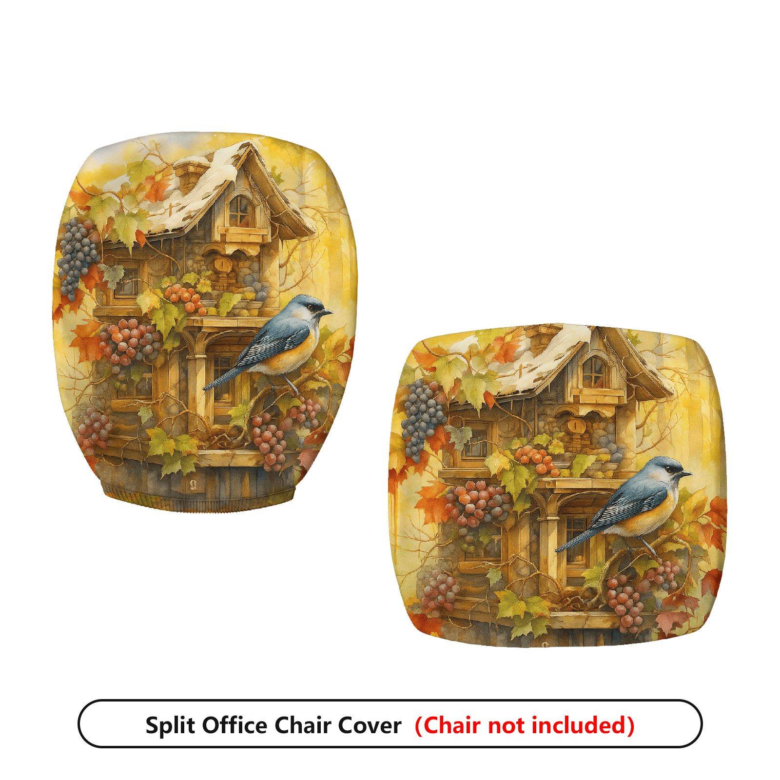 2-Piece Autumn Birdhouse Grapes Leaves Cozy Nature  Computer Chair Cover Set, Seat and Backrest