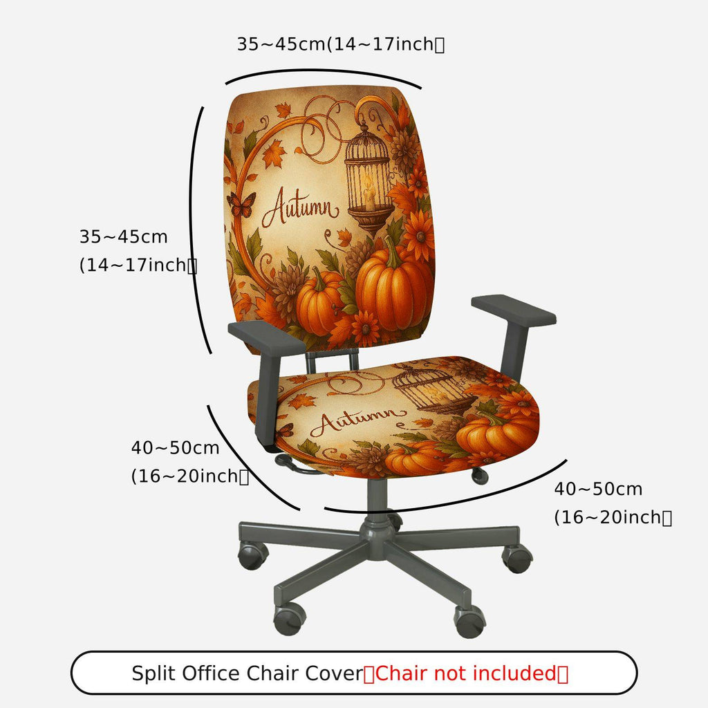 2-Piece Autumn Pumpkin Maple Leaf Lantern Fall  Computer Chair Cover Set, Seat and Backrest