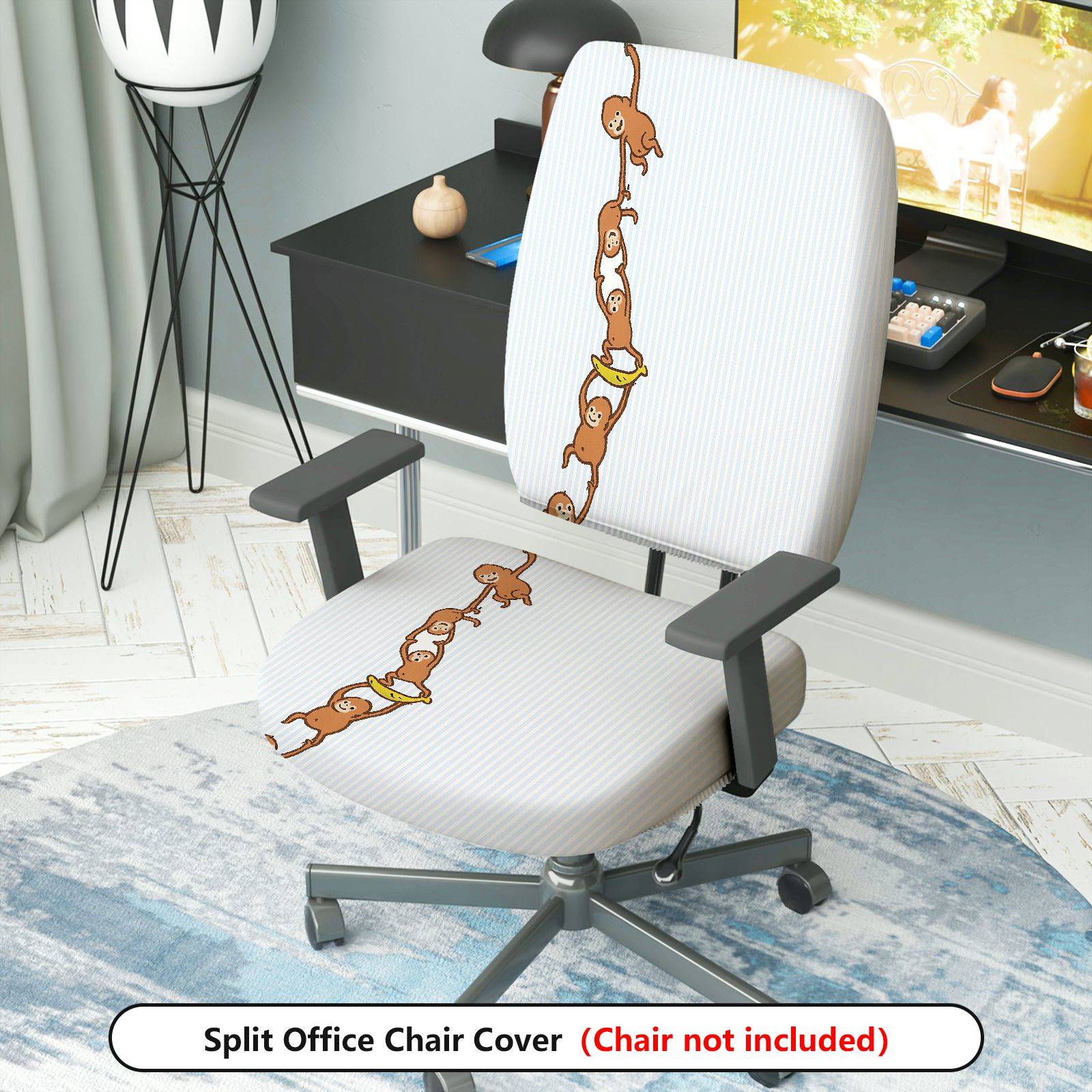 2-Piece Animal Fun Playful Hanging Monkey  Computer Chair Cover Set, Seat and Backrest