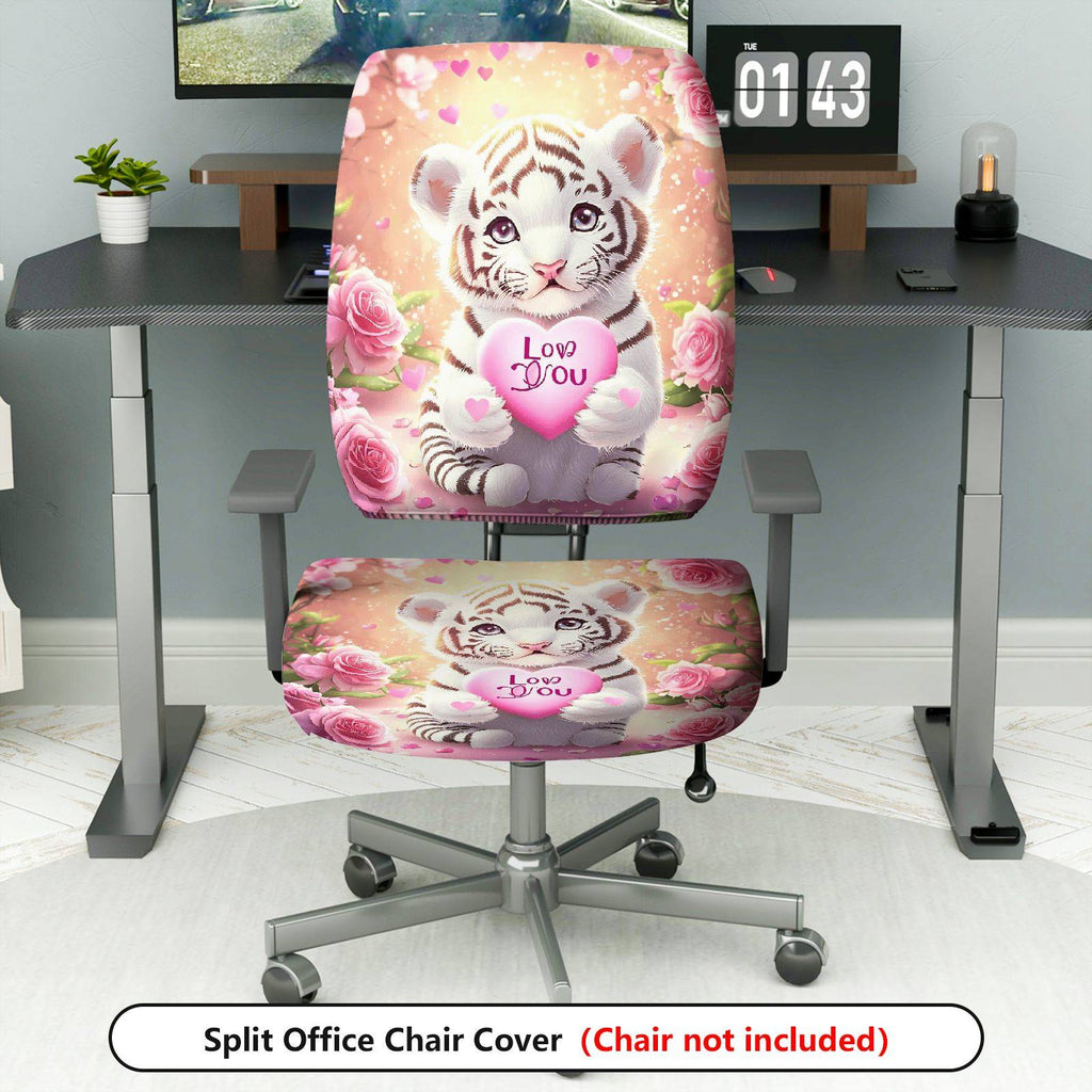 2-Piece Cute Animal Valentine's Day Romantic Floral Love Theme  Computer Chair Cover Set, Seat and Backrest