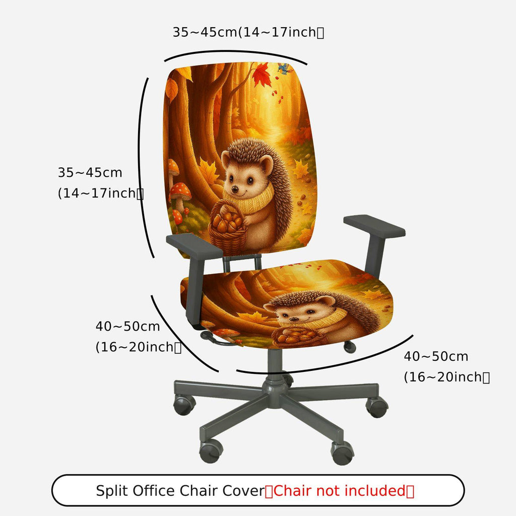 2-Piece Autumn Hedgehog Forest Leaves Harvest  Computer Chair Cover Set, Seat and Backrest